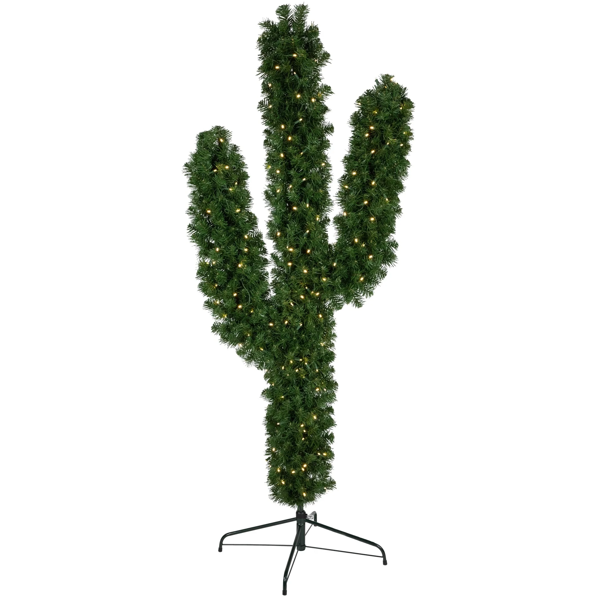6' Pre-Lit Artificial Pine Cactus Christmas Tree, Warm Clear LED Lights