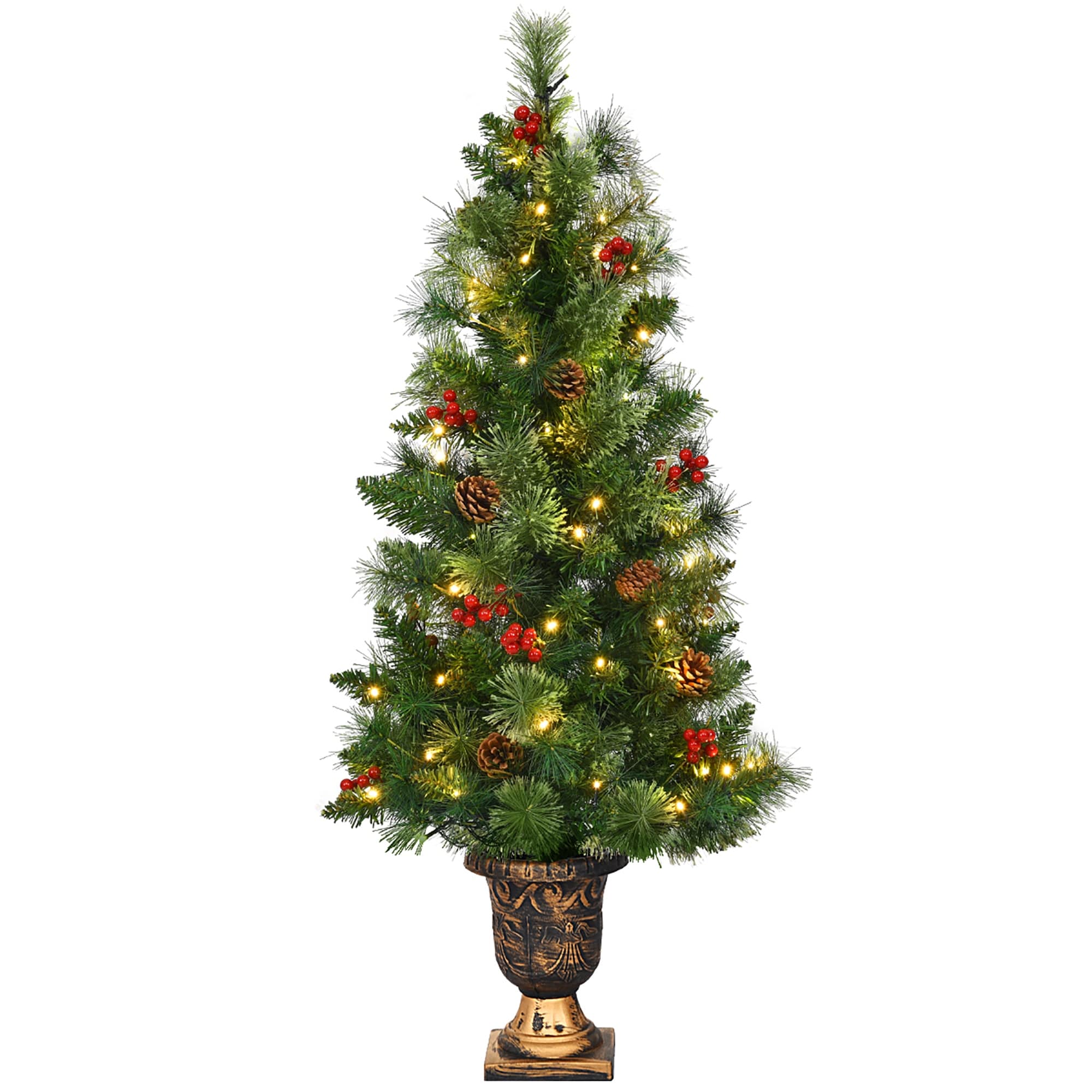 4 Ft Artificial Christmas Tree Pre-Lit Entrance Tree with LED Light