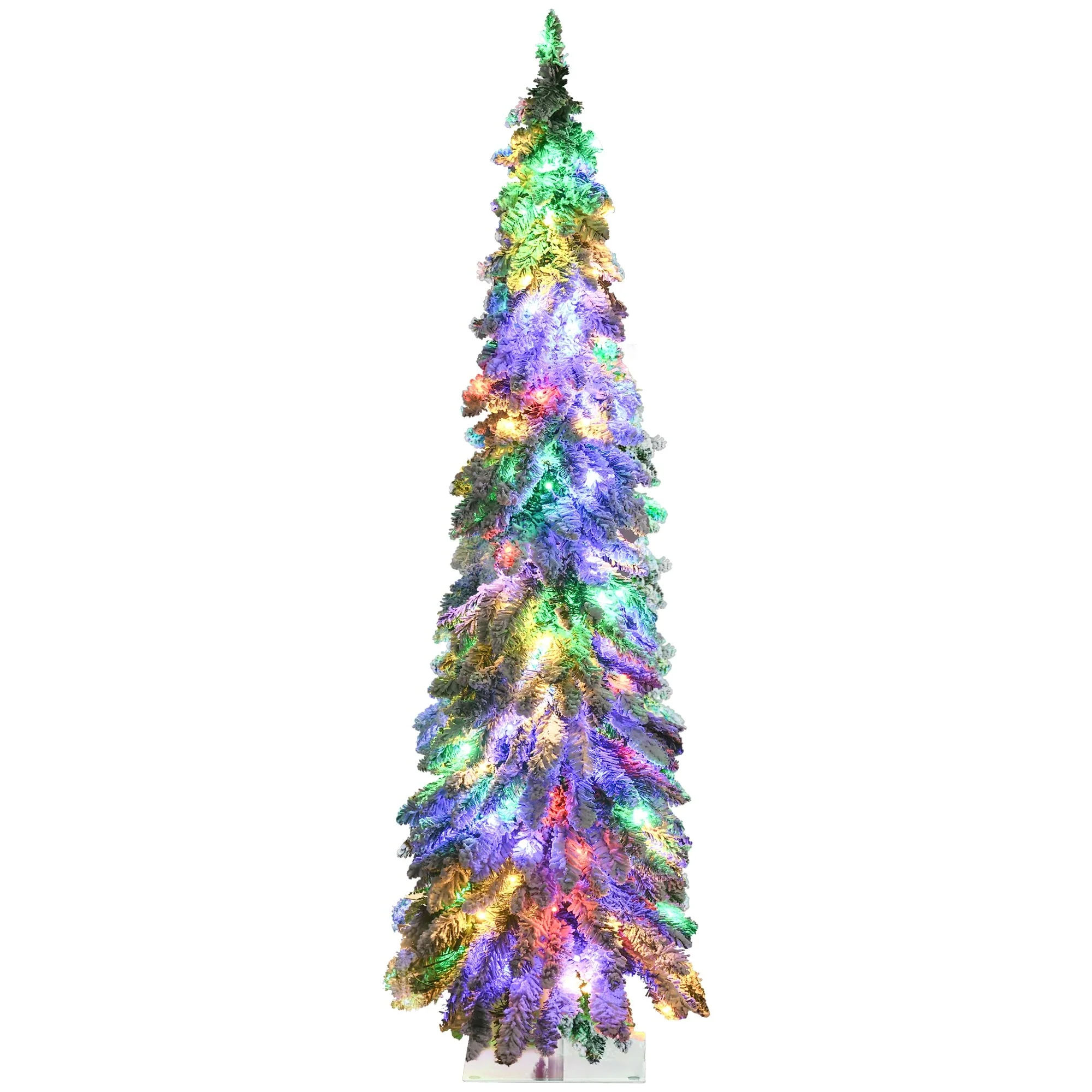 HOMCOM 5ft Tall Prelit Pencil Artificial Christmas Tree Holiday Décor with 334 Snow Flocked Branches, Downswept Shape - 5.91 ft