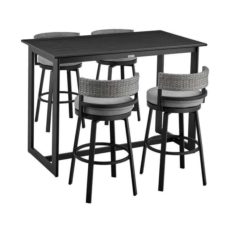 Alirra 5 Piece Outdoor Bar Table Set in Aluminum with Gray Cushions