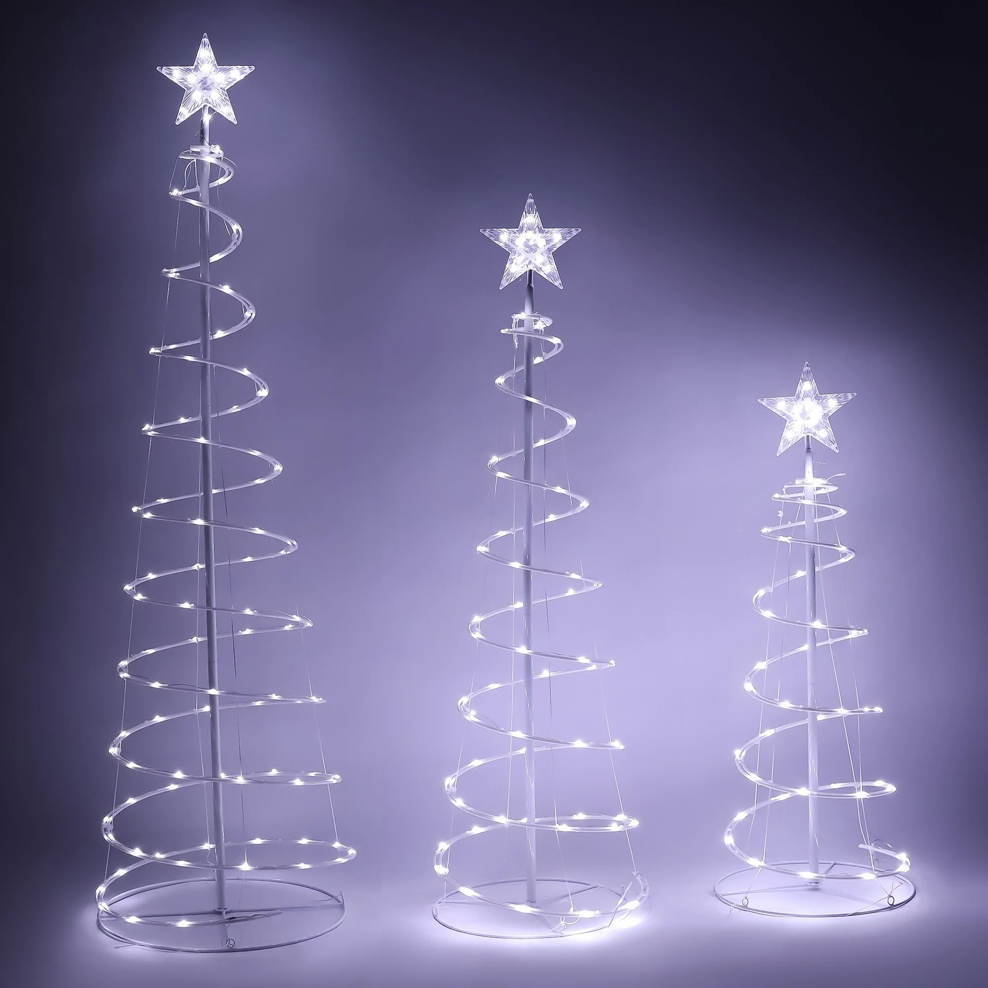 Joyfy 3 Packs Christmas Spiral Tree Yard Light with 218 Pre-Lit LED Cool White Lights