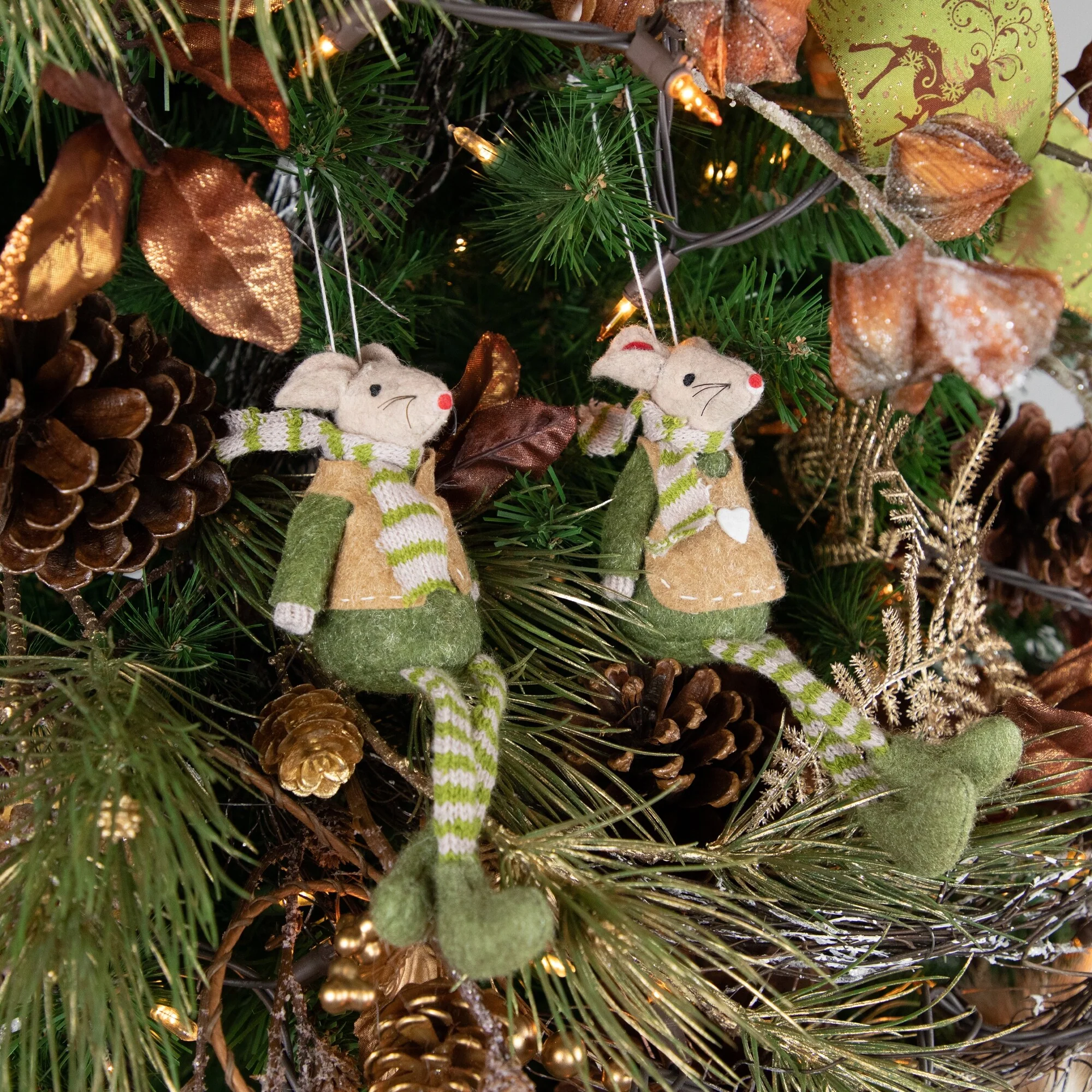 Set of 2 Boy and Girl Mice Christmas Ornaments 7.5