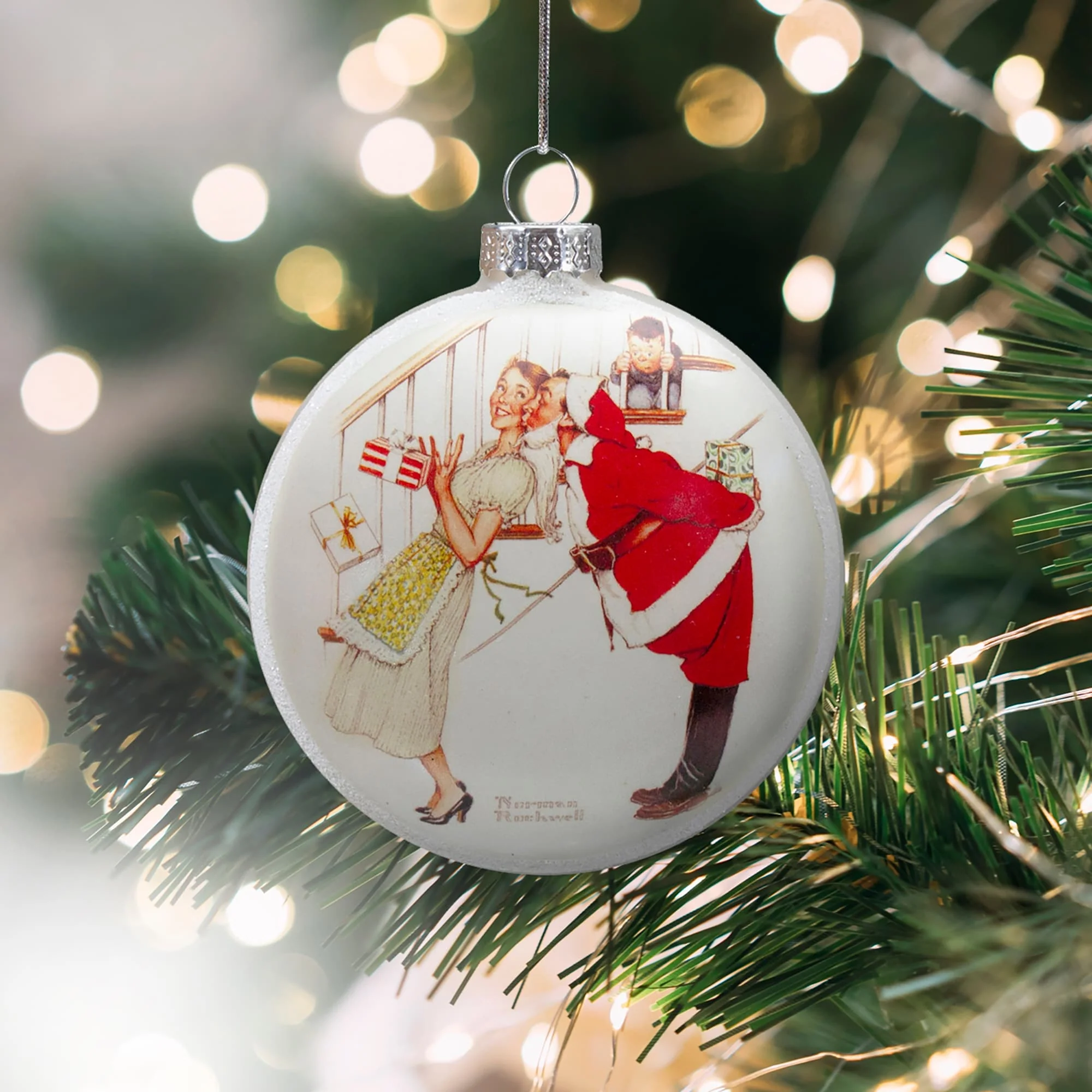Norman Rockwell 'Christmas Surprise' Glass Disc Christmas Ornament - 3