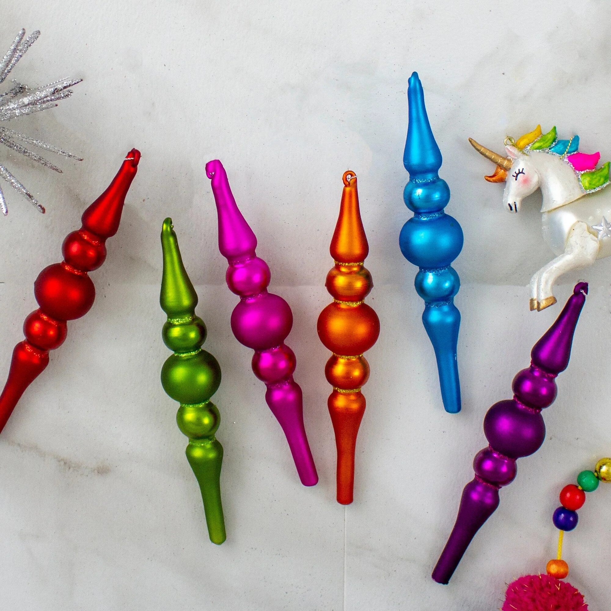 6ct Vibrantly Colored Matte Glass Christmas Finial Ornament 6.25