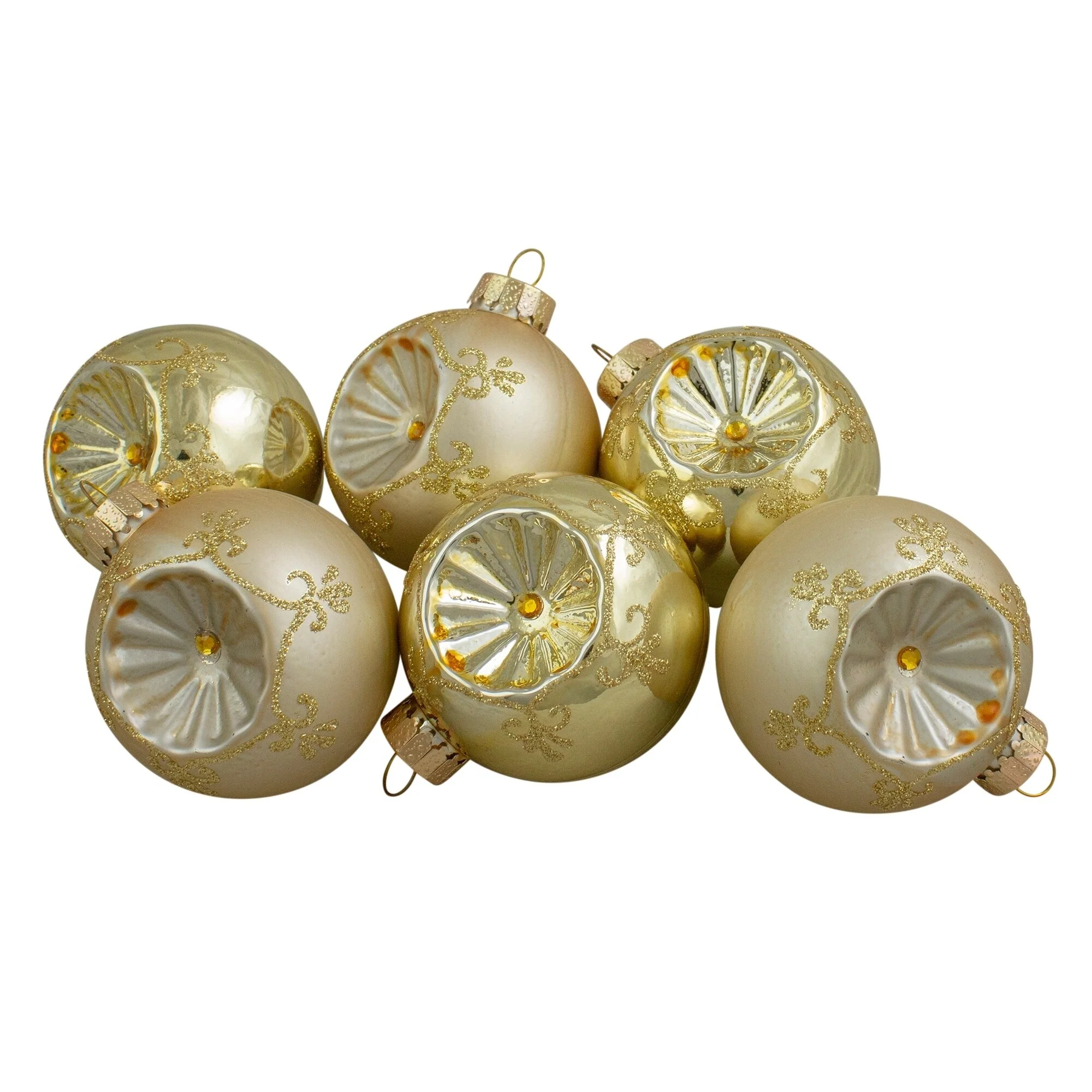 6ct Gold 2-Finish Retro Reflector Glass Christmas Ball Ornaments 2.75