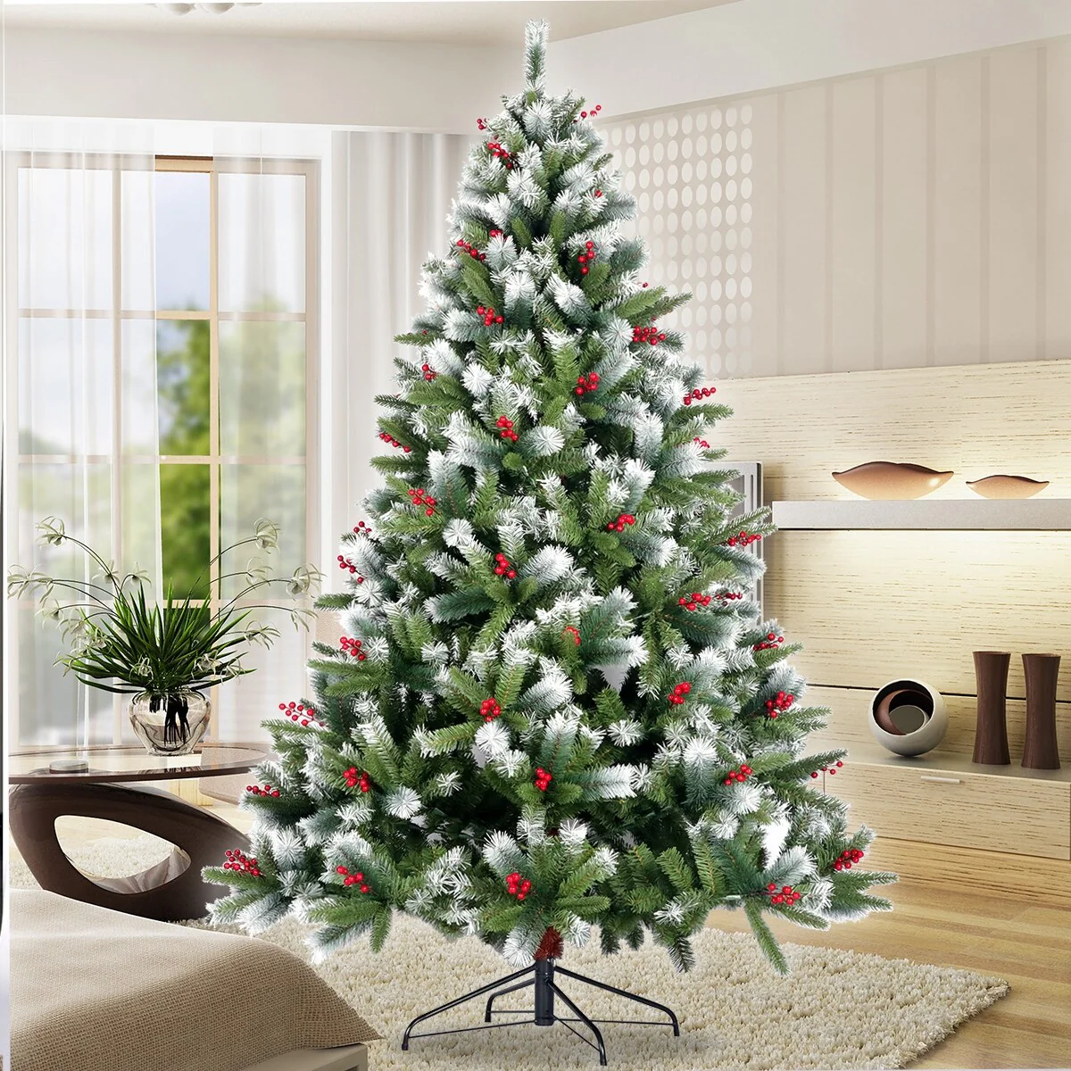 7.5FT Artificial Flocked Tree with 1145 Tips and Foldable Stand