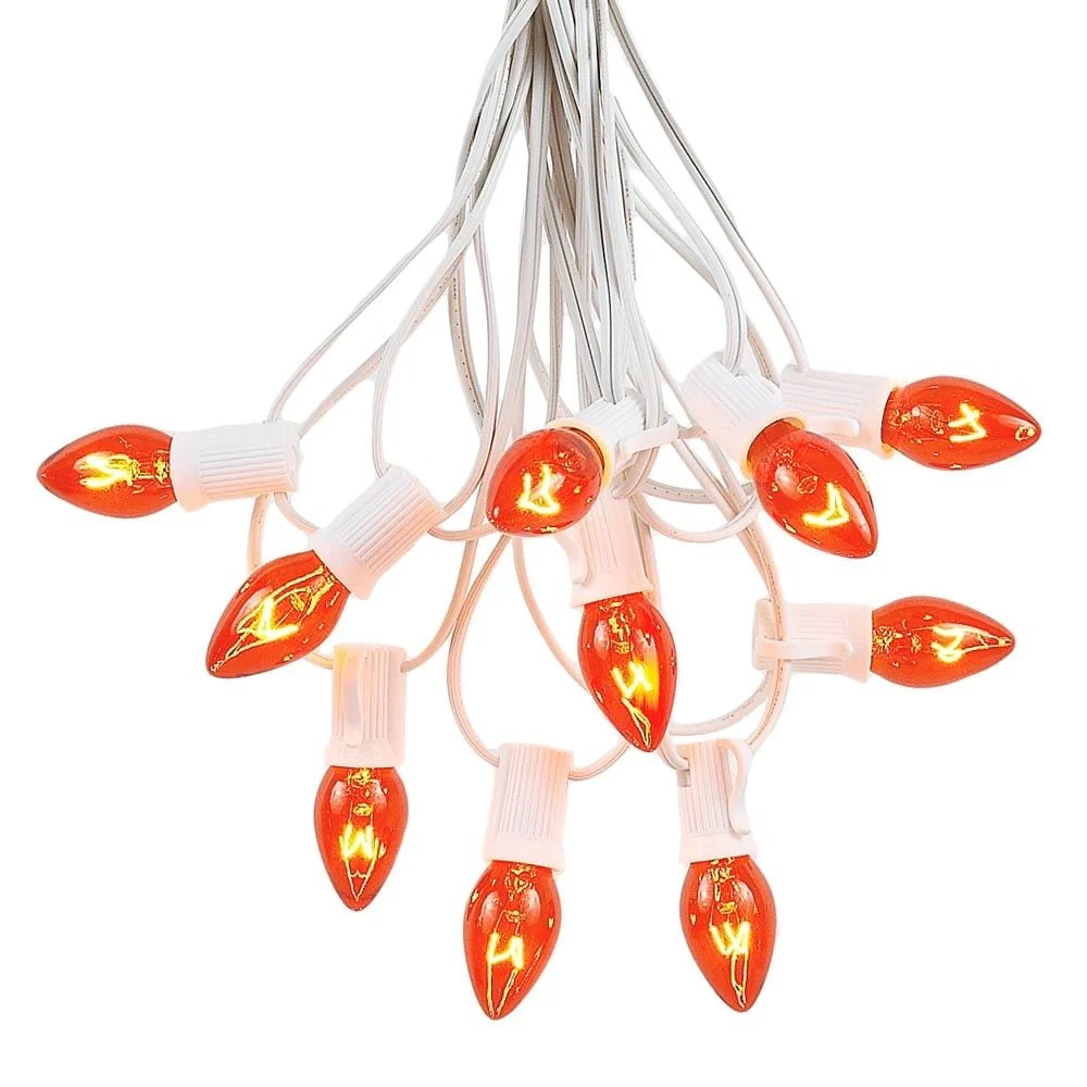 100 Foot C7 Christmas Light Set, Hanging Patio String Lights, White Wire