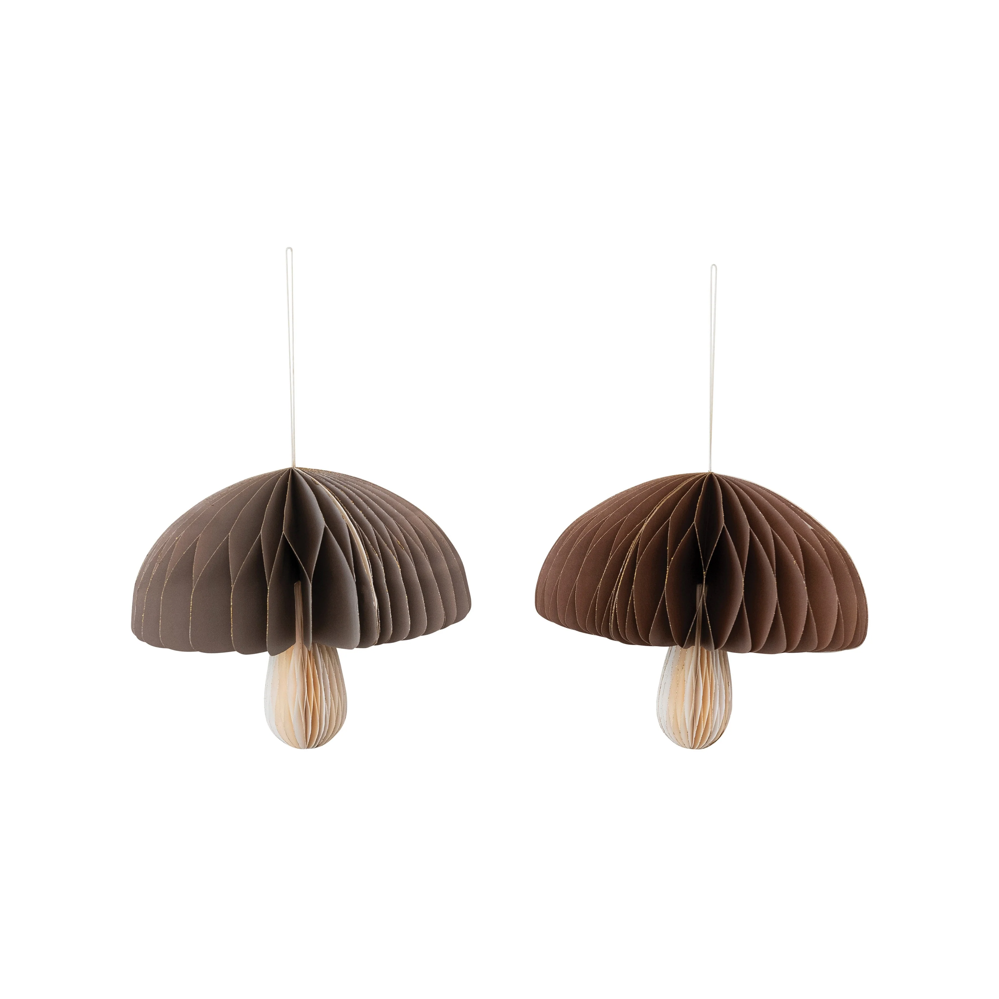 Paper Folding Honeycomb Mushroom Ornament with Glitter Edge, Set of 2