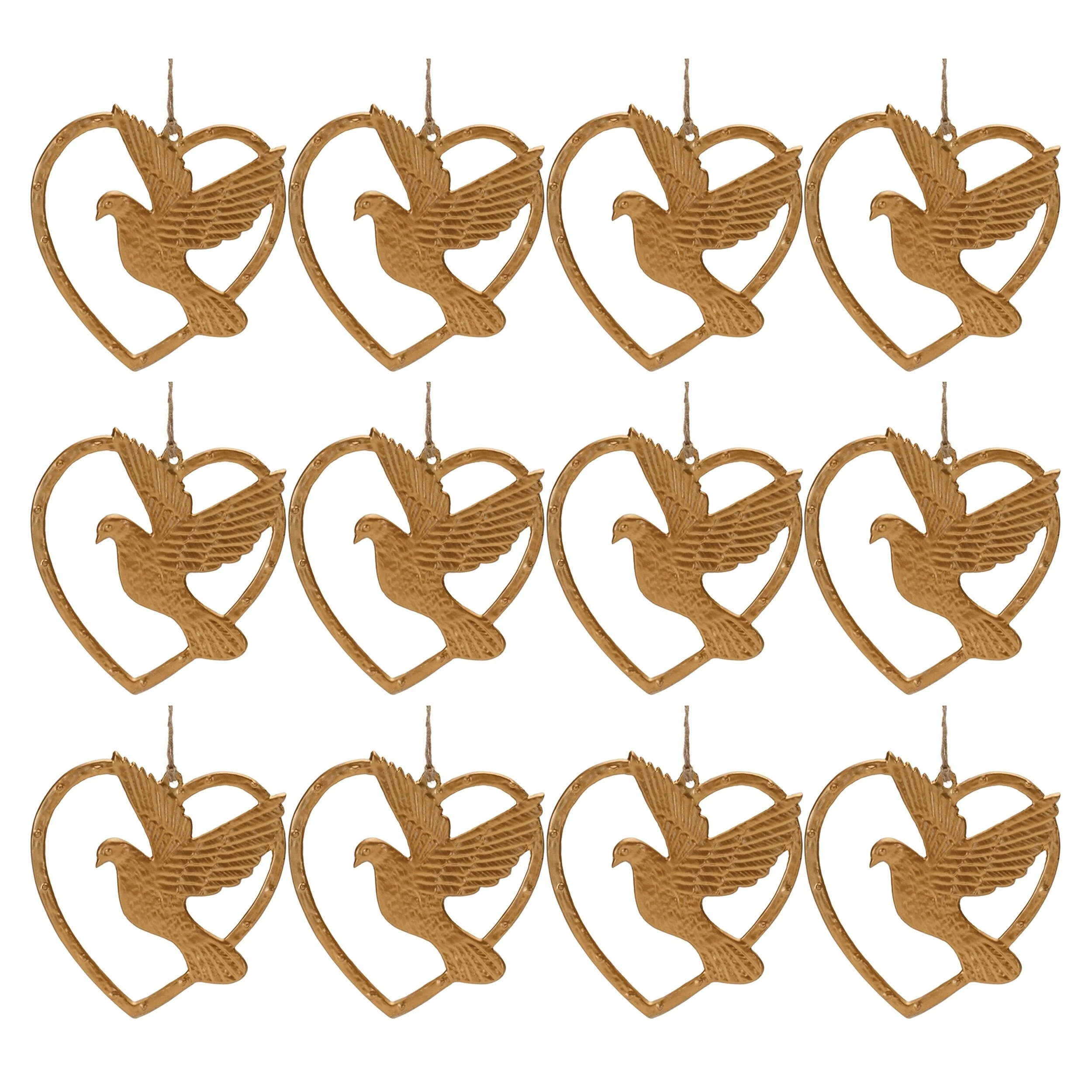 Set of 12 Heart and Dove Ornaments Aluminum for Holiday Decor - 4.25