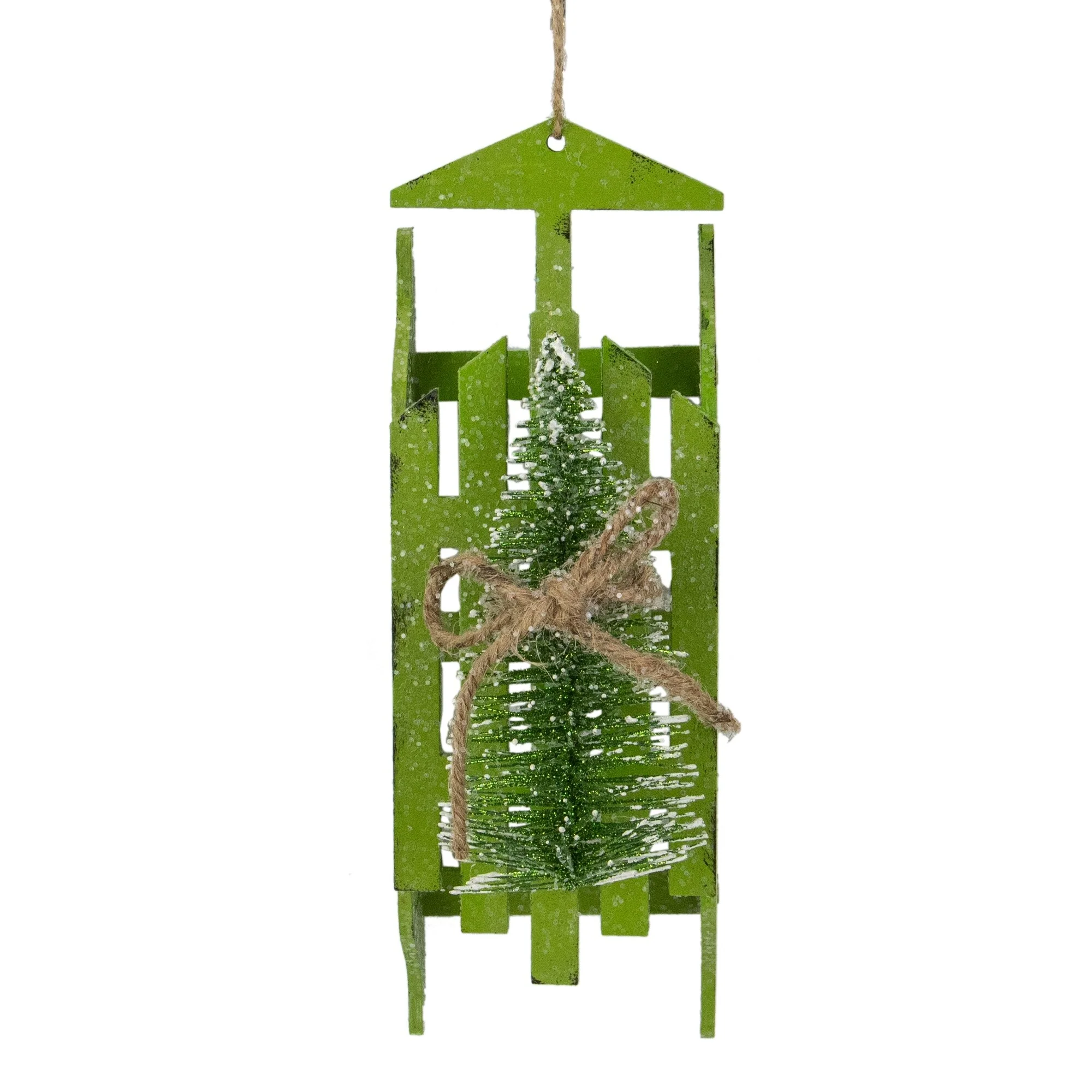Tree on Wood Sled Christmas Ornament - 9