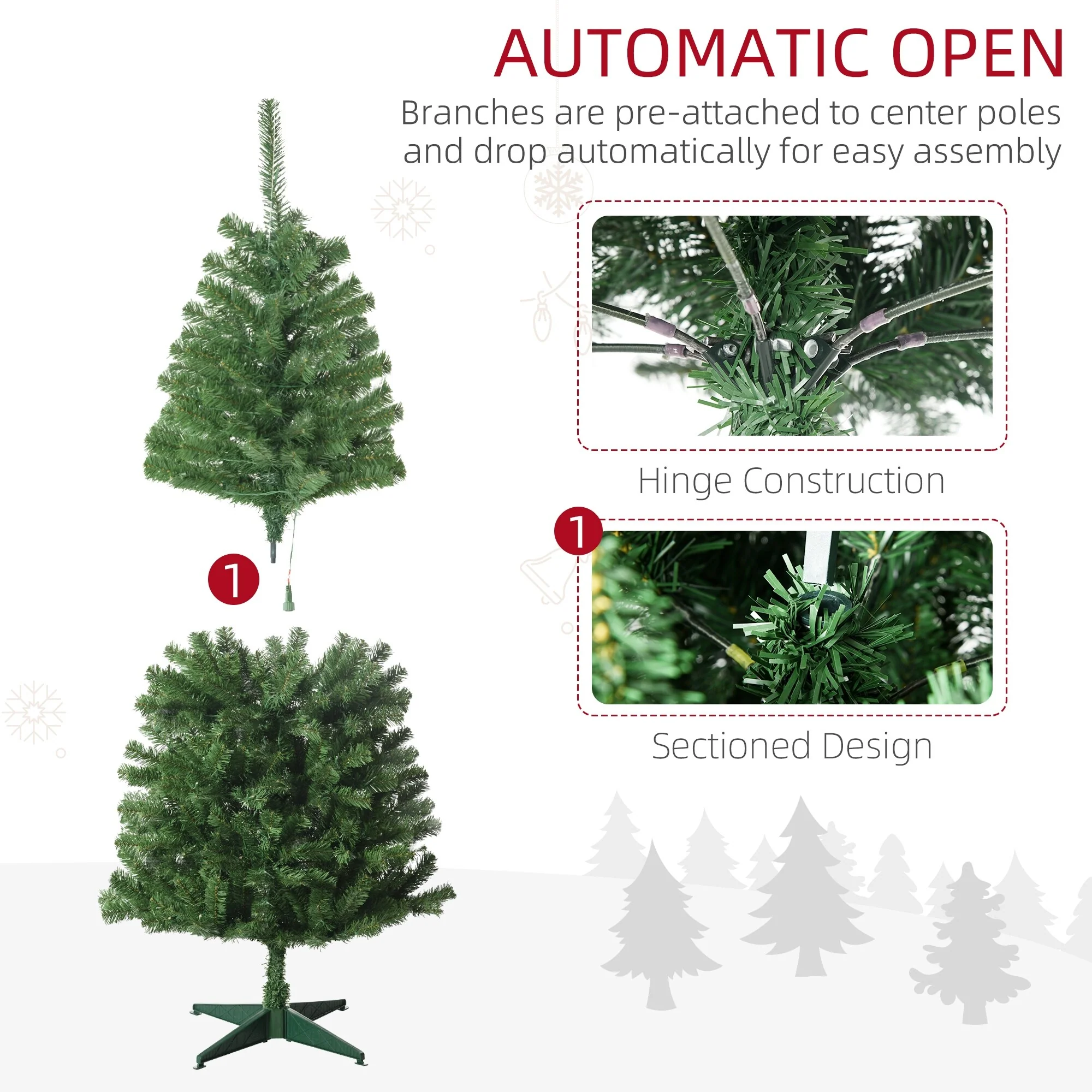 Tall Prelit Artificial Christmas Tree Holiday Décor With Branches,Warm White Or Colorful Led Lights, Auto Open