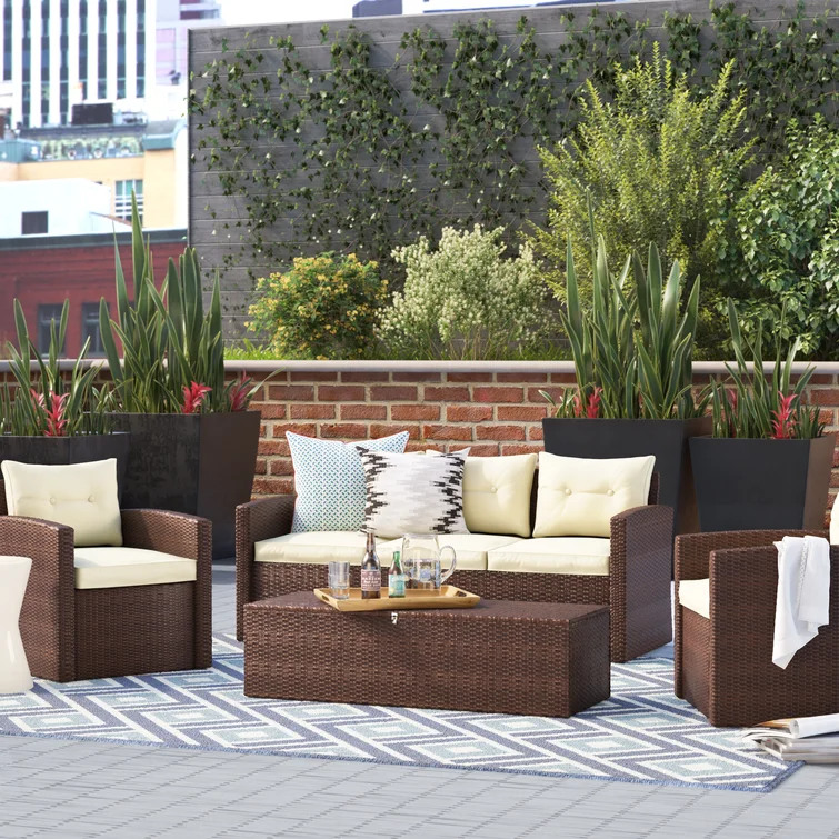 Arlington Outdoor Wicker 5 - Person Seating Group with Cushions & Storage
