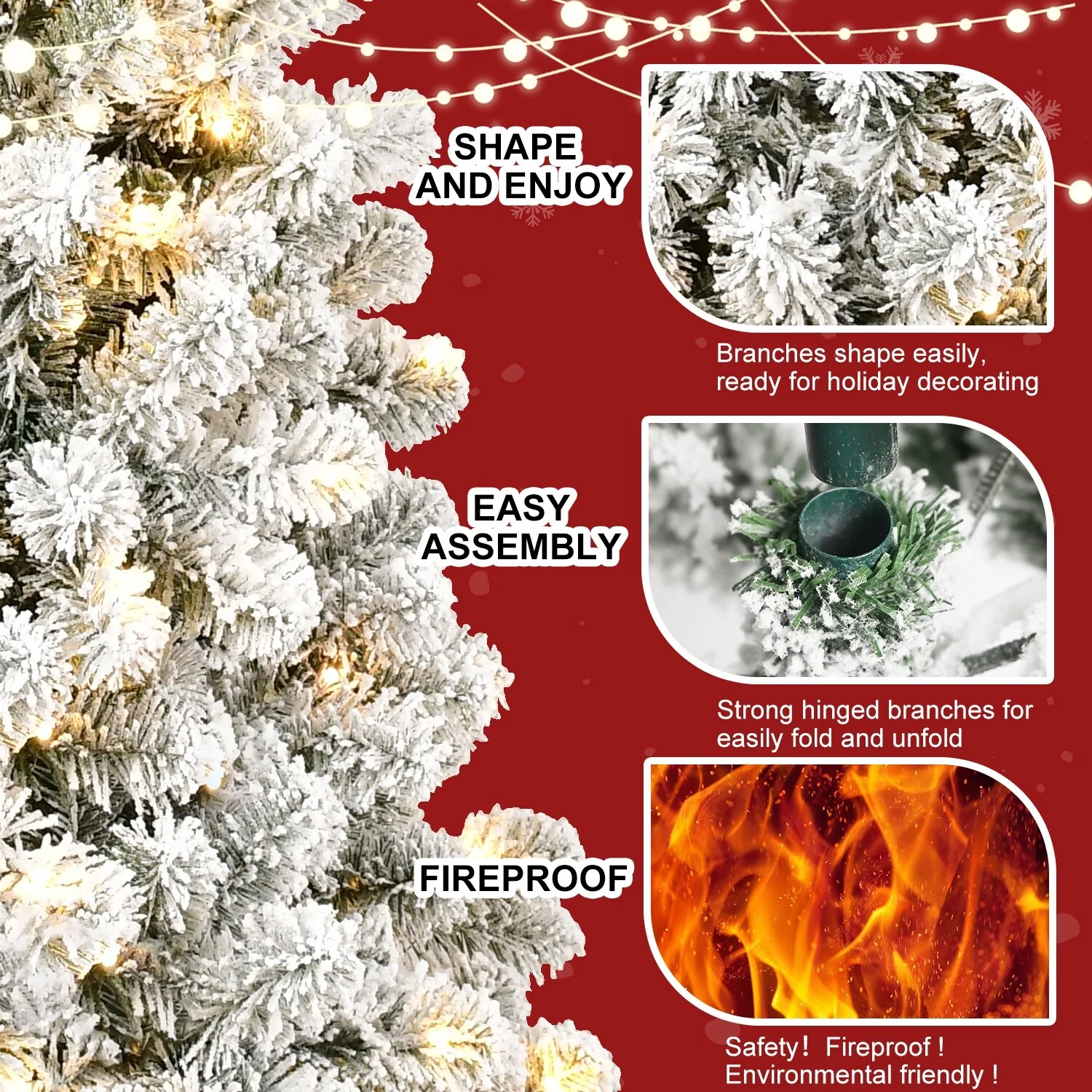 6FT Prelit Christmas Tree with 300 Lights, Memory Wire, and Stable Stand for Easy Assembly