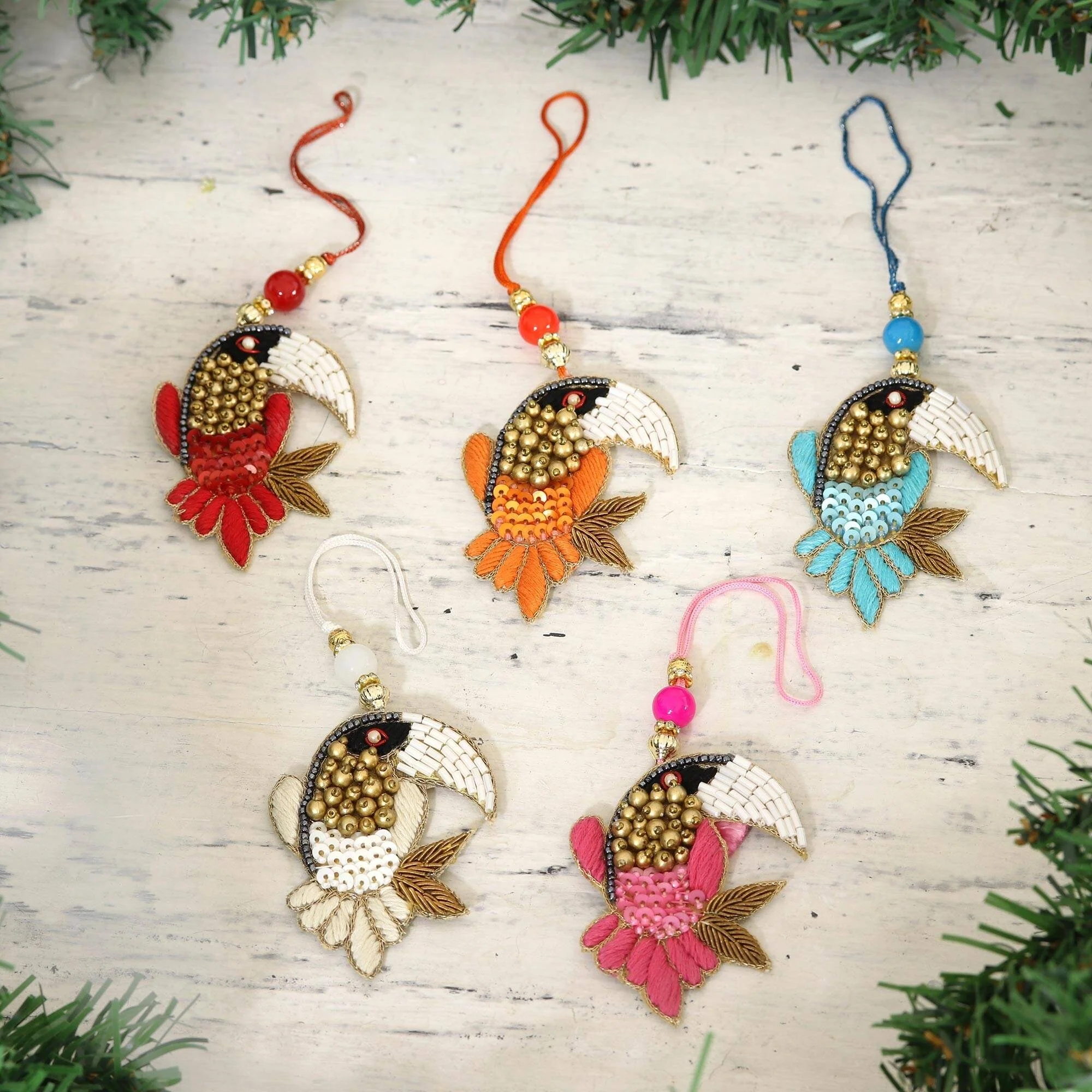 Novica Handmade Glamorous Toucans Beaded Ornaments (Set Of 5)