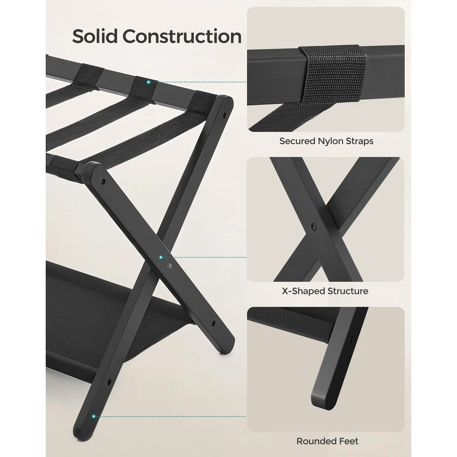 Luggage Rack, Set of 2, Folding Suitcase Stand with Storage Shelf, for Guest Room,Heavy-Duty, Holds up to 131 lb
