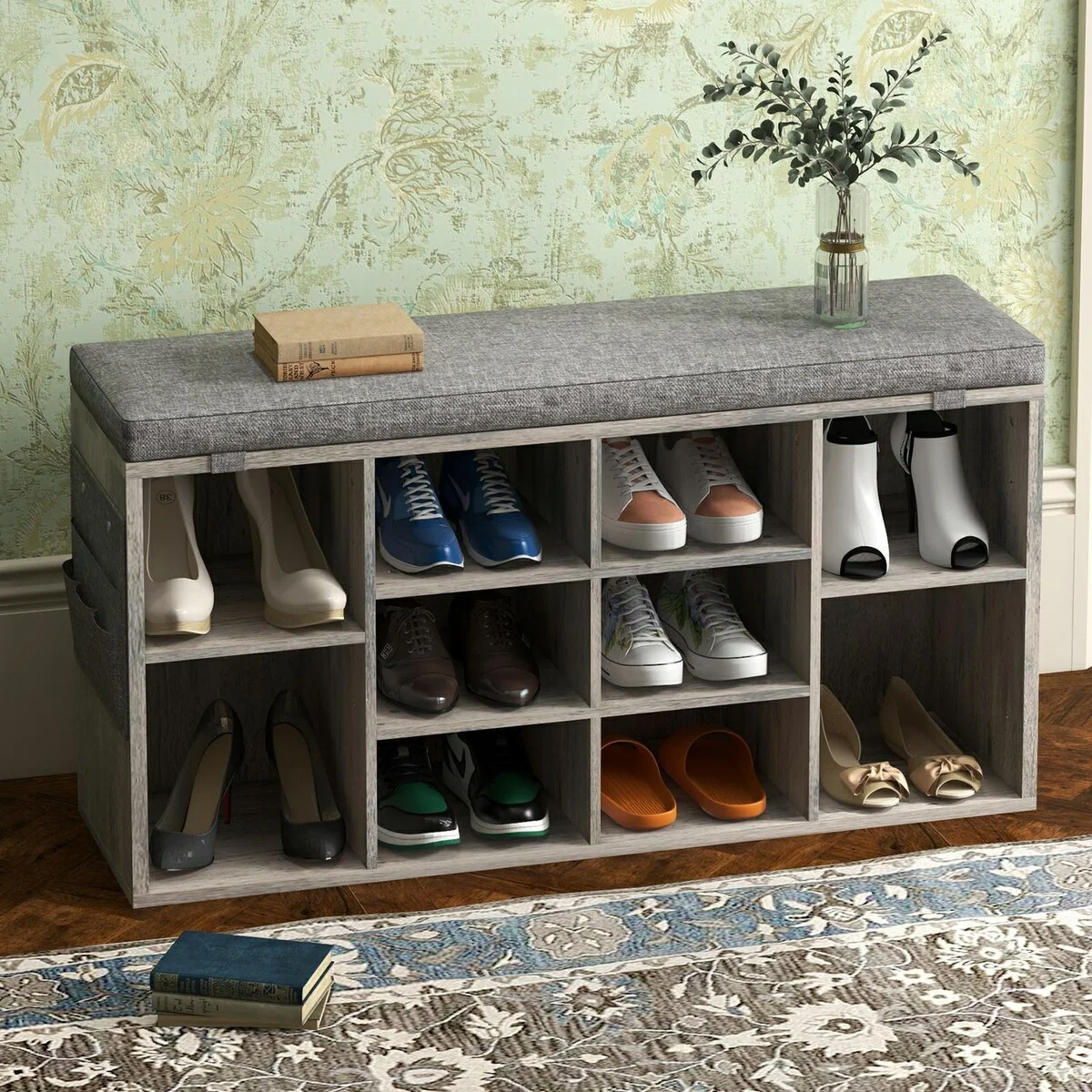 Entryway Shoe Bench with Storage, Padded Seat 40.9 inch