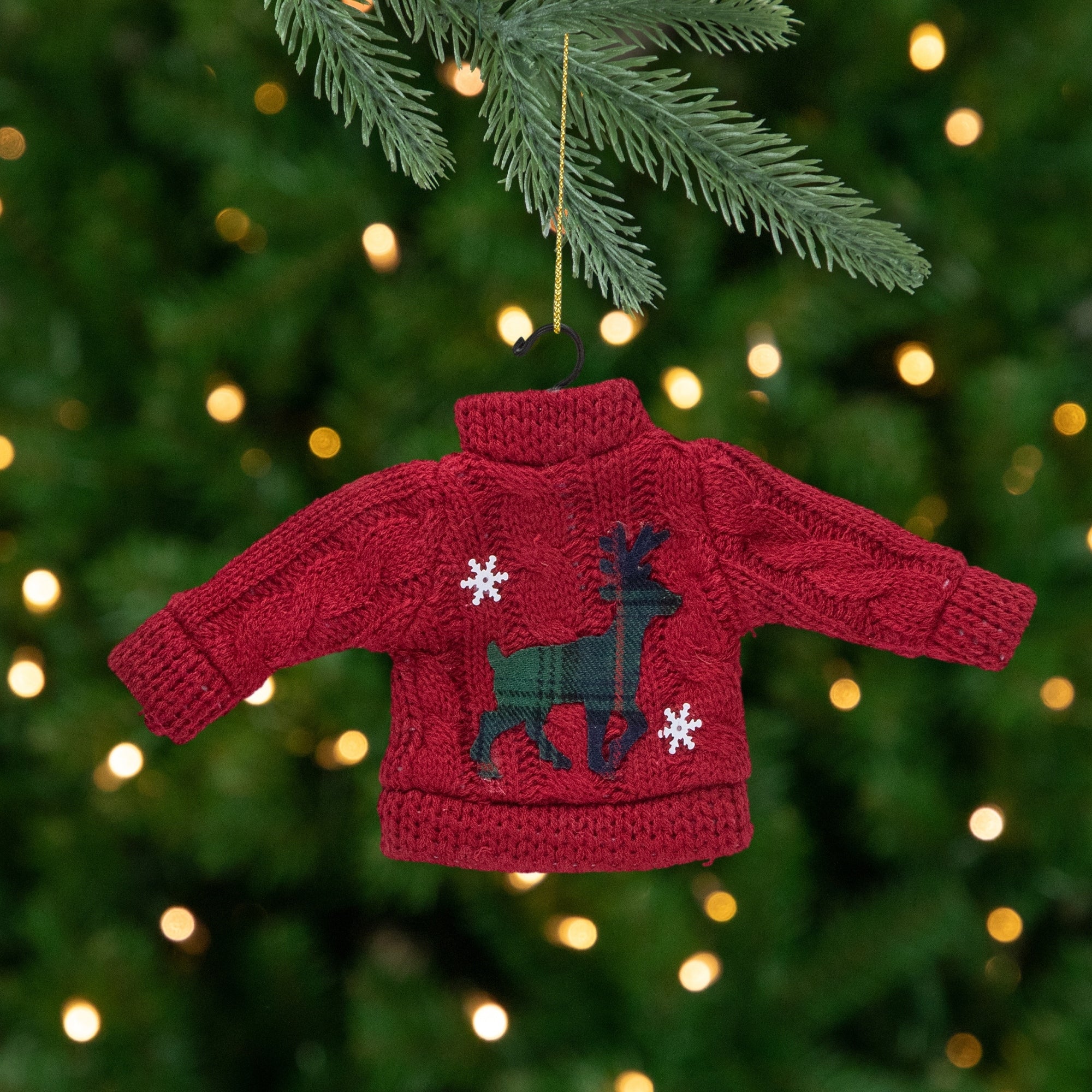 Ugly Sweater with Plaid Reindeer Christmas Ornament - 8