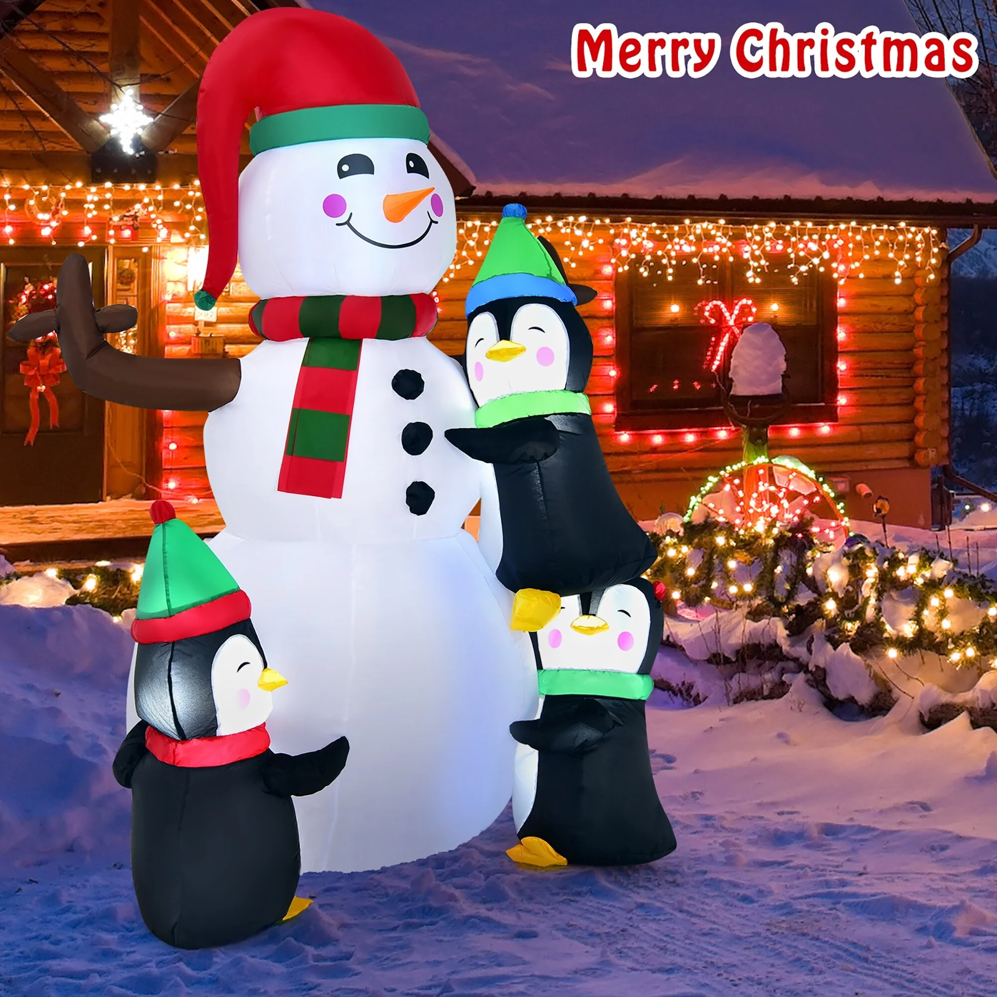 6ft Christmas Inflatable Snowman with Penguins Quick Blow up Snowman - See details