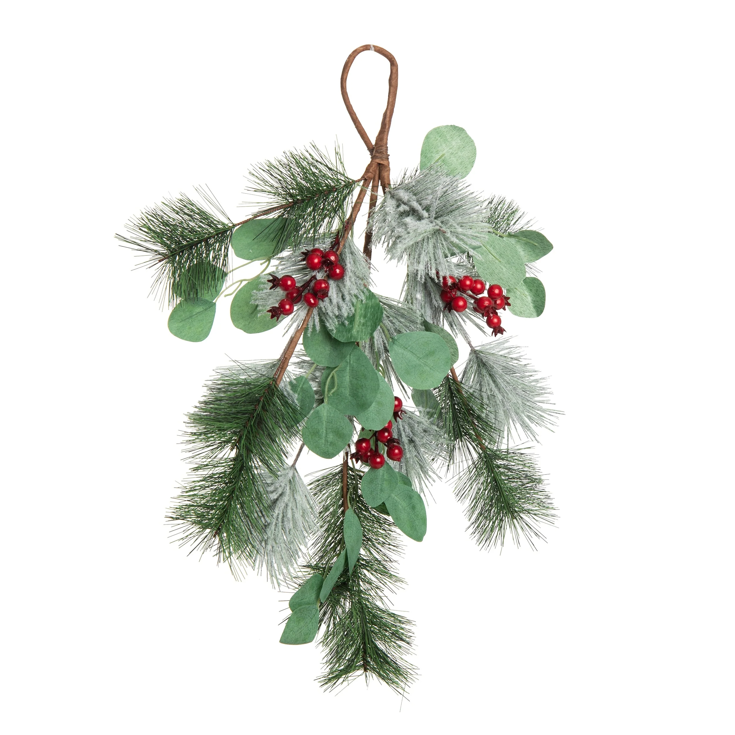 Transpac Fabric 24 in. Green Christmas Berries and Holly Twig Teardrop