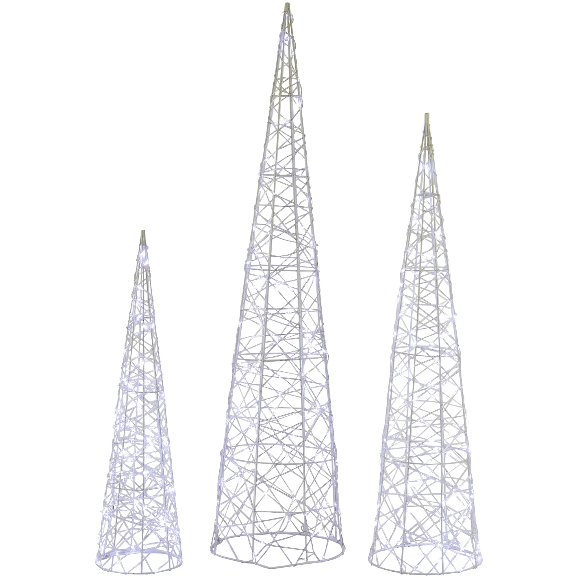 3 LED Twinkling Cone Trees Christmas Yard Decoration Cool White Lights