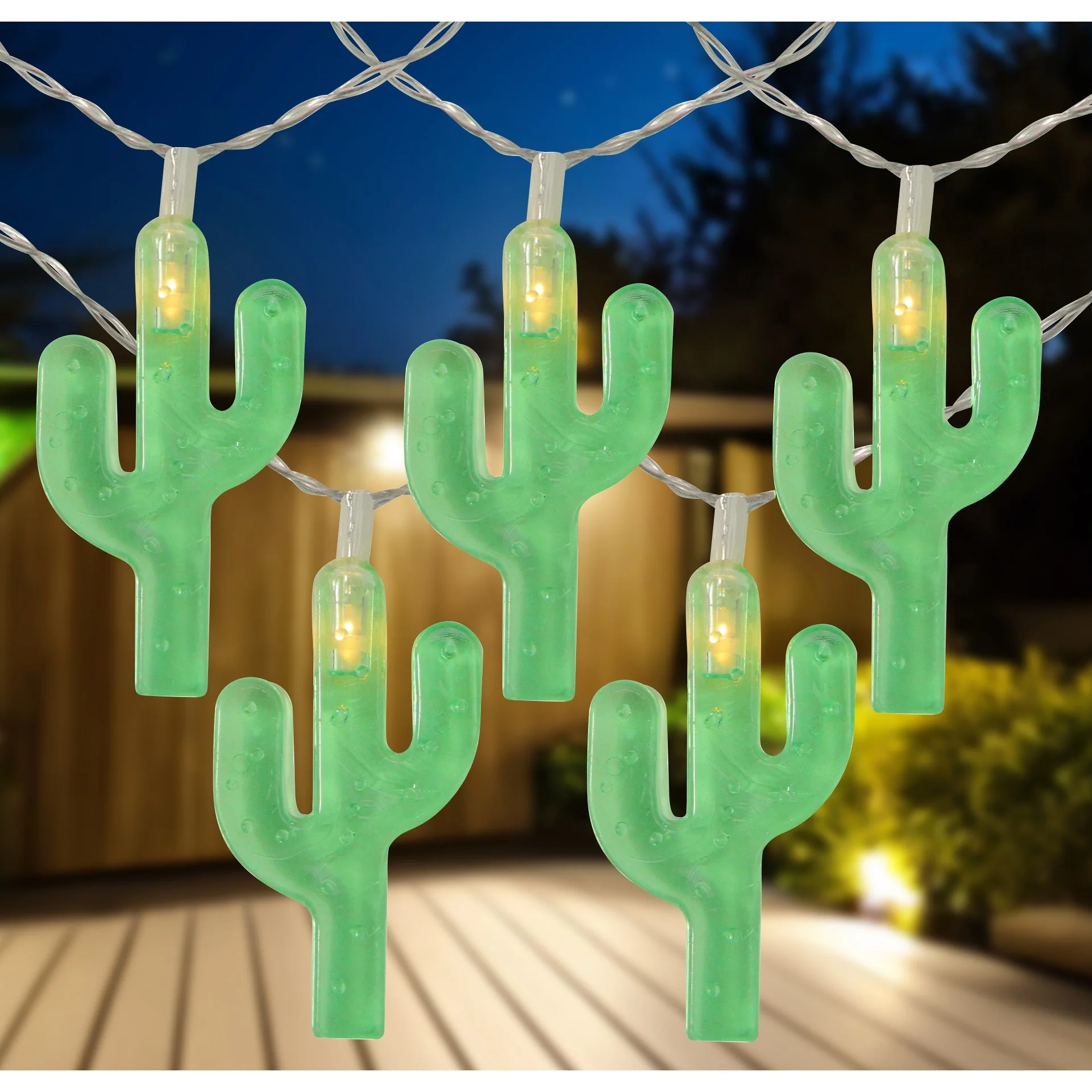 10-Count Green Cactus LED String Lights - 4.5ft Clear Wire