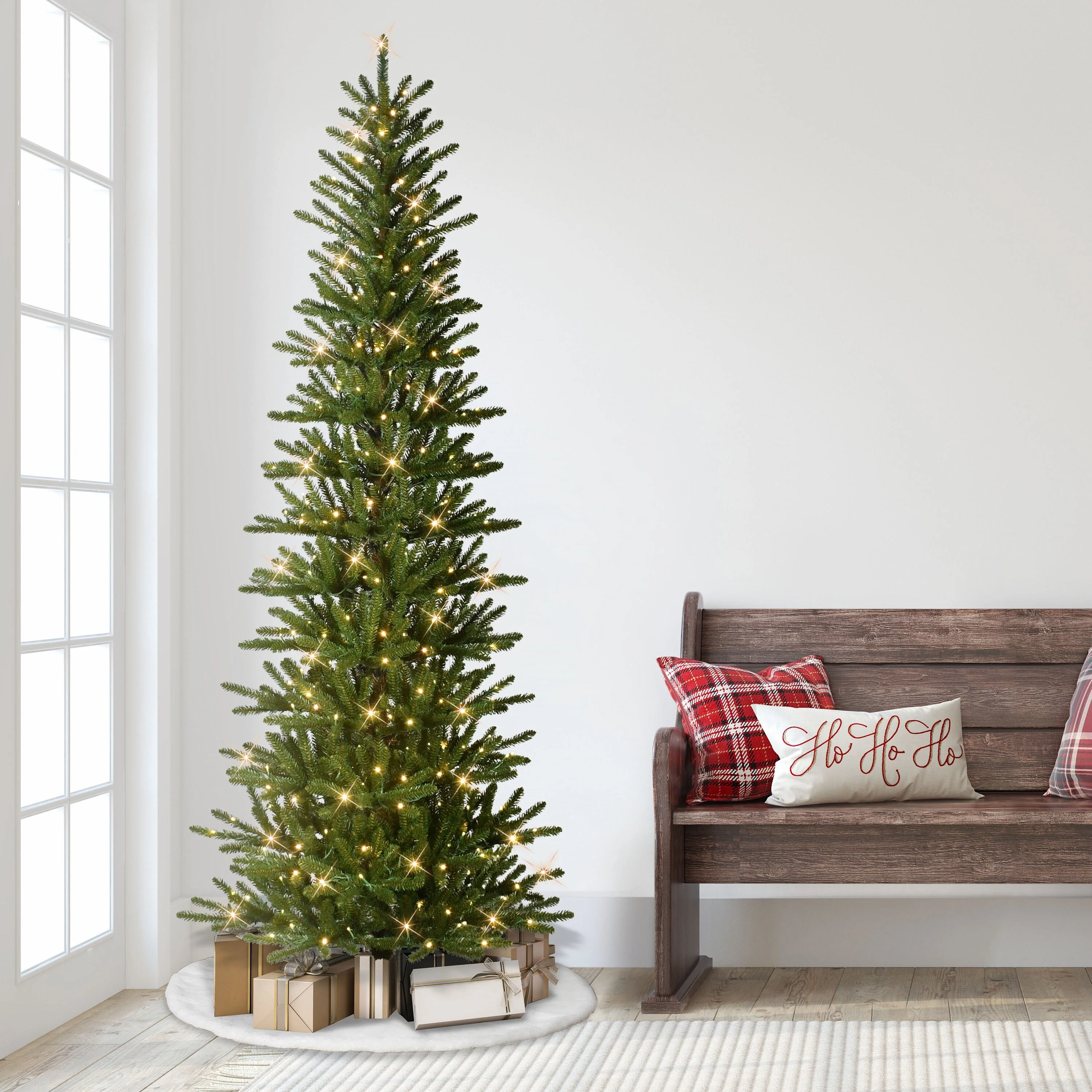 Puleo International 7.5' Pre-Lit Artificial Slim Mountain View Spruce Tree