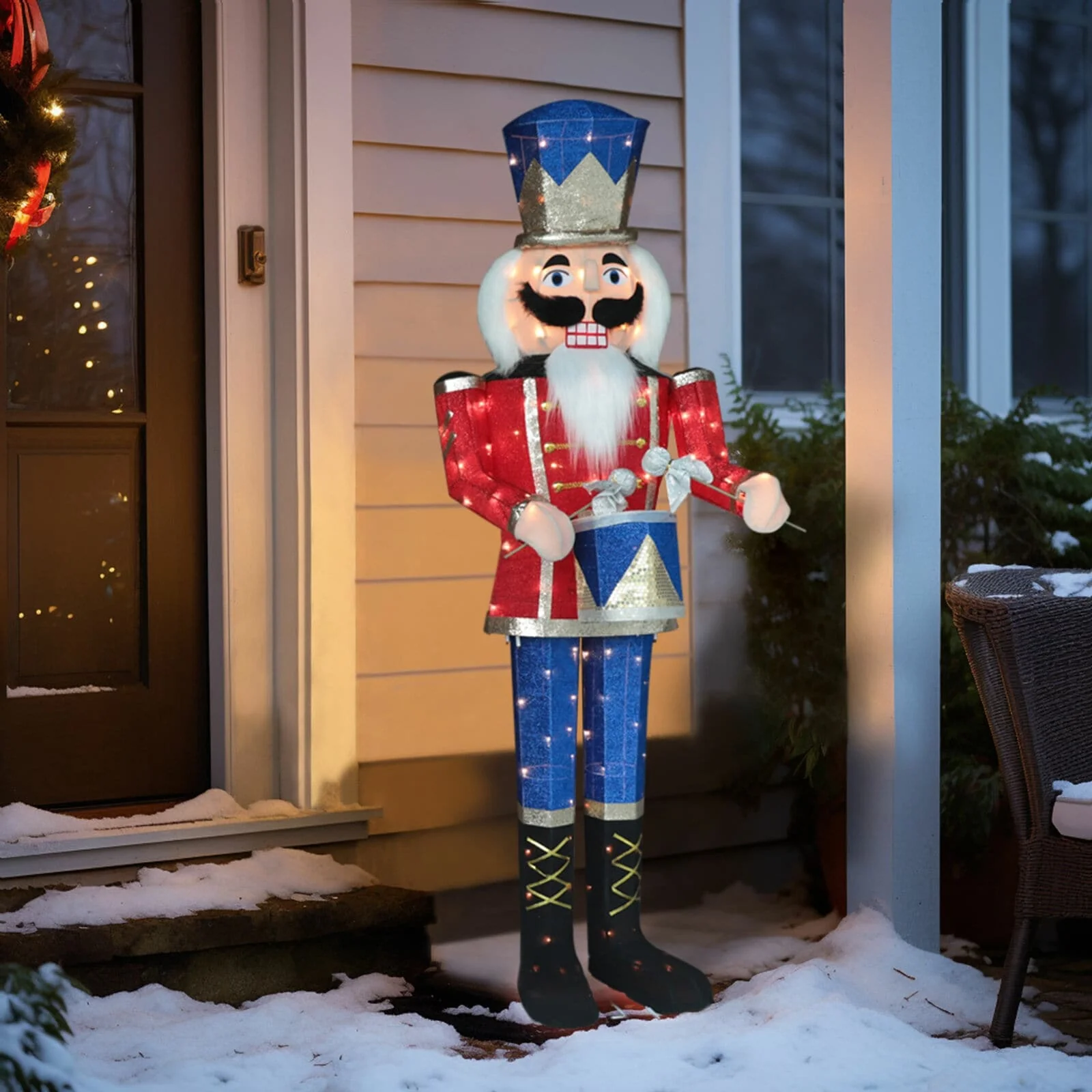 VEIKOUS 5 ft. 3D Warm White Light Nutcracker Play Drum Christmas Holiday Yard Decoration - Red
