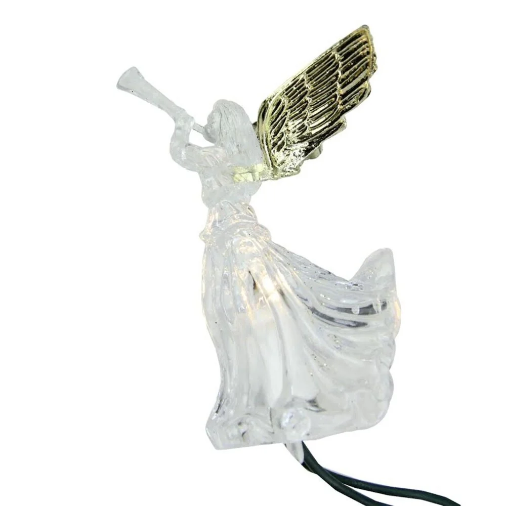 Set of 10 LED Lighted Gold and Clear Trumpeting Angel Christmas Lights