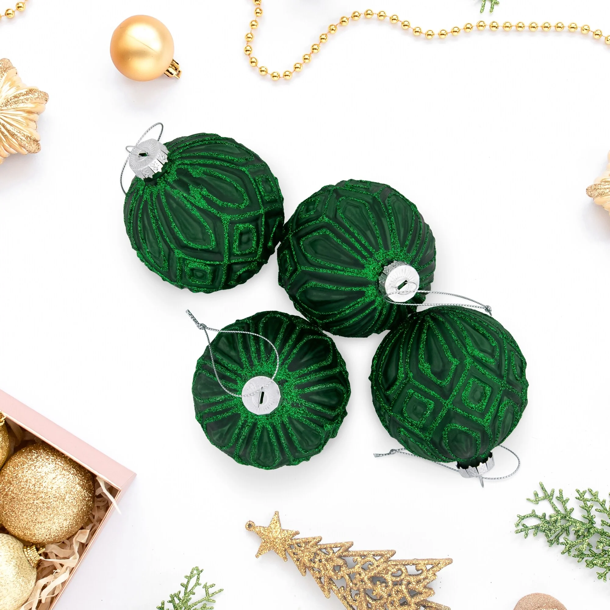 Glitter Lined Diamonds Glass Christmas Ball Ornament - 3