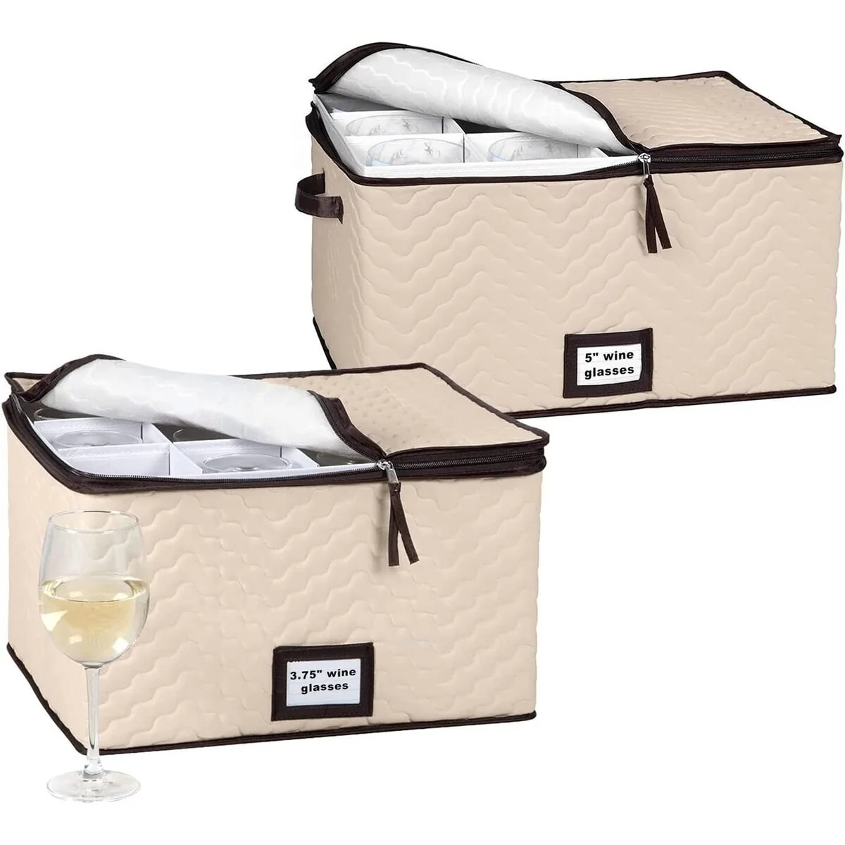 Hold N' Storage - Pack of 2 Sizes Wine Glass Storage with Dividers and Carry Handles. Each Holds 12 Standard Size Glasses