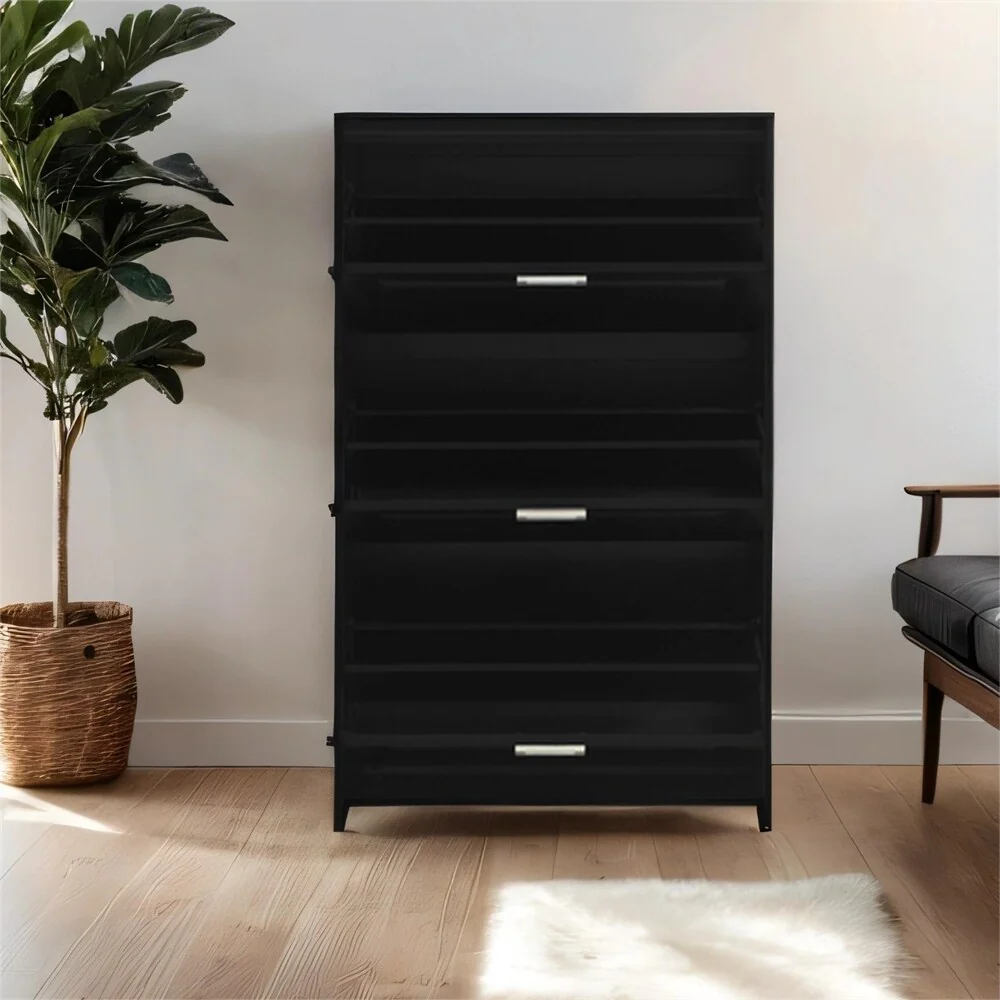 Free Standing Wood Shoe Storage Cabinet with 3 Flip Drawers