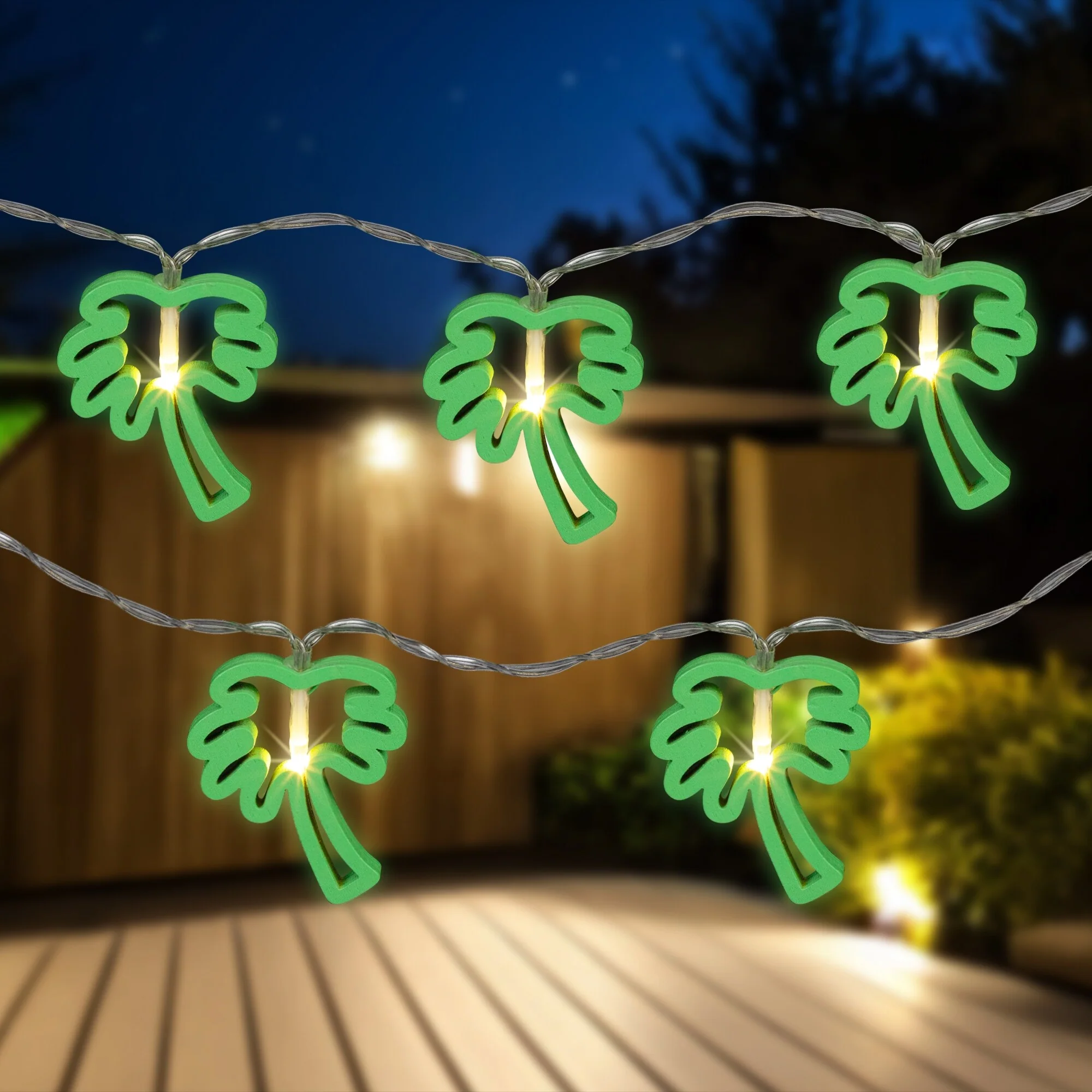LED Palm Tree Patio Light Set - Green - 4' Clear Wire - 10ct