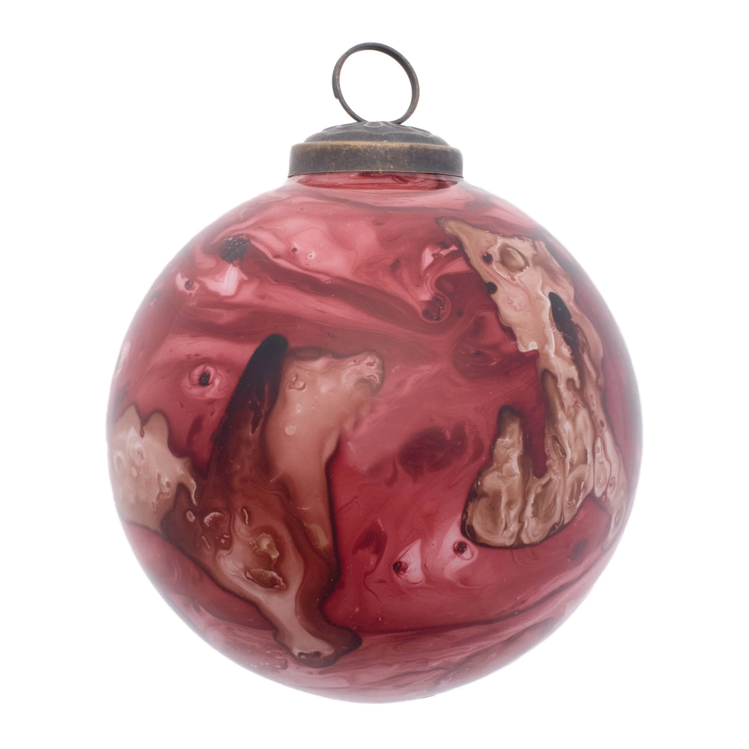 Set of 6 Marble Glass Christmas Ornaments Red and Burgundy - 4.5