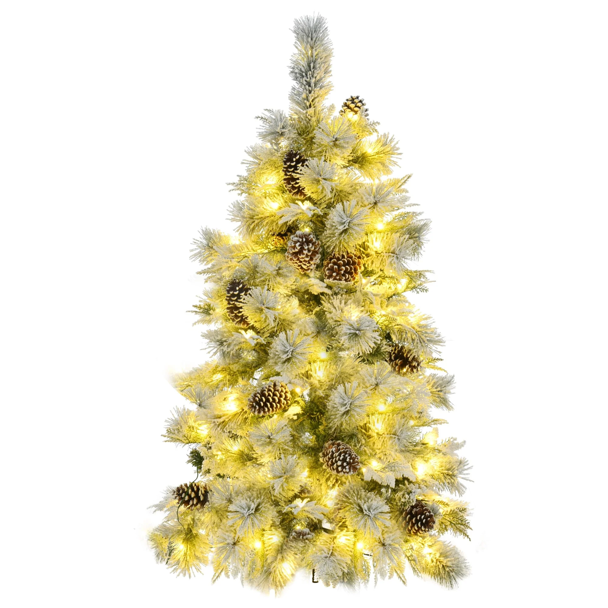 4FT Pre-Lit Spruce Snow Flocked Christmas Tree with Pine Cones,170 Branch Tips,120 Multi-Color LED Lights,11 Flashing Modes