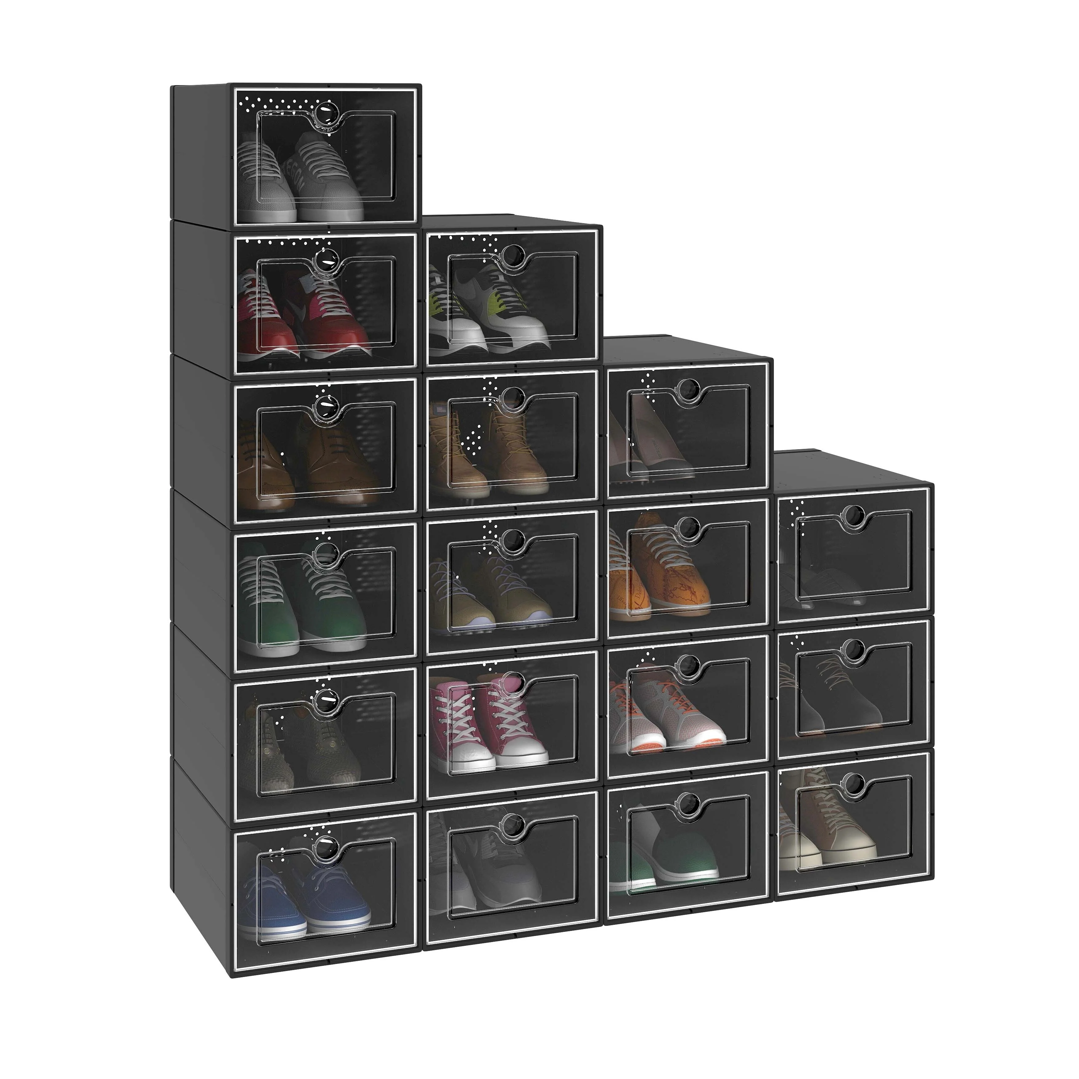 Moasis Shoe Organizer Box, 18 PCS Large Shoe Storage Stackable Shoe Box Rack Containers Drawers - 18PCS