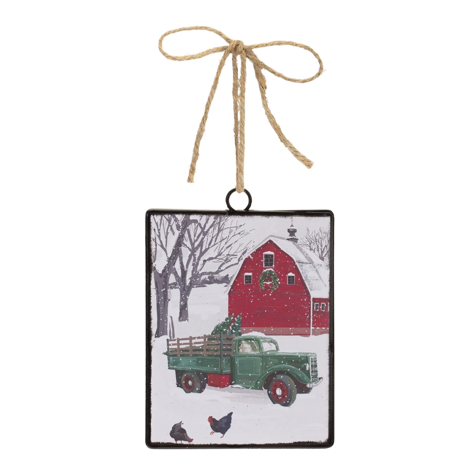 Truck and Barn Christmas Tag Ornaments - 6.25