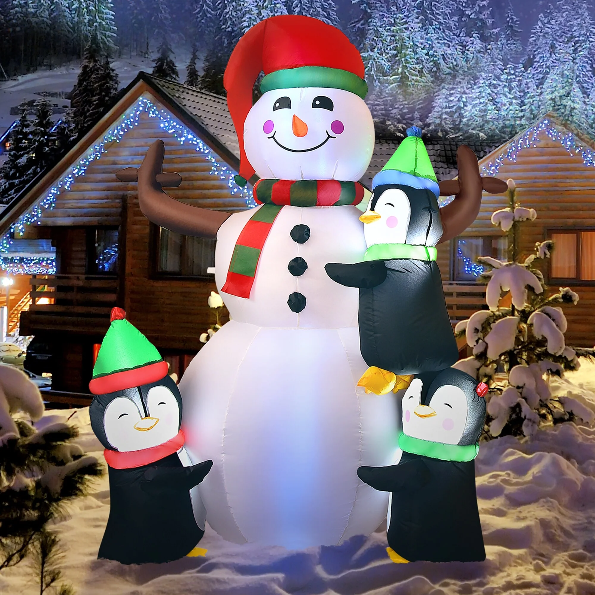 6ft Christmas Inflatable Snowman with Penguins Quick Blow up Snowman - See details