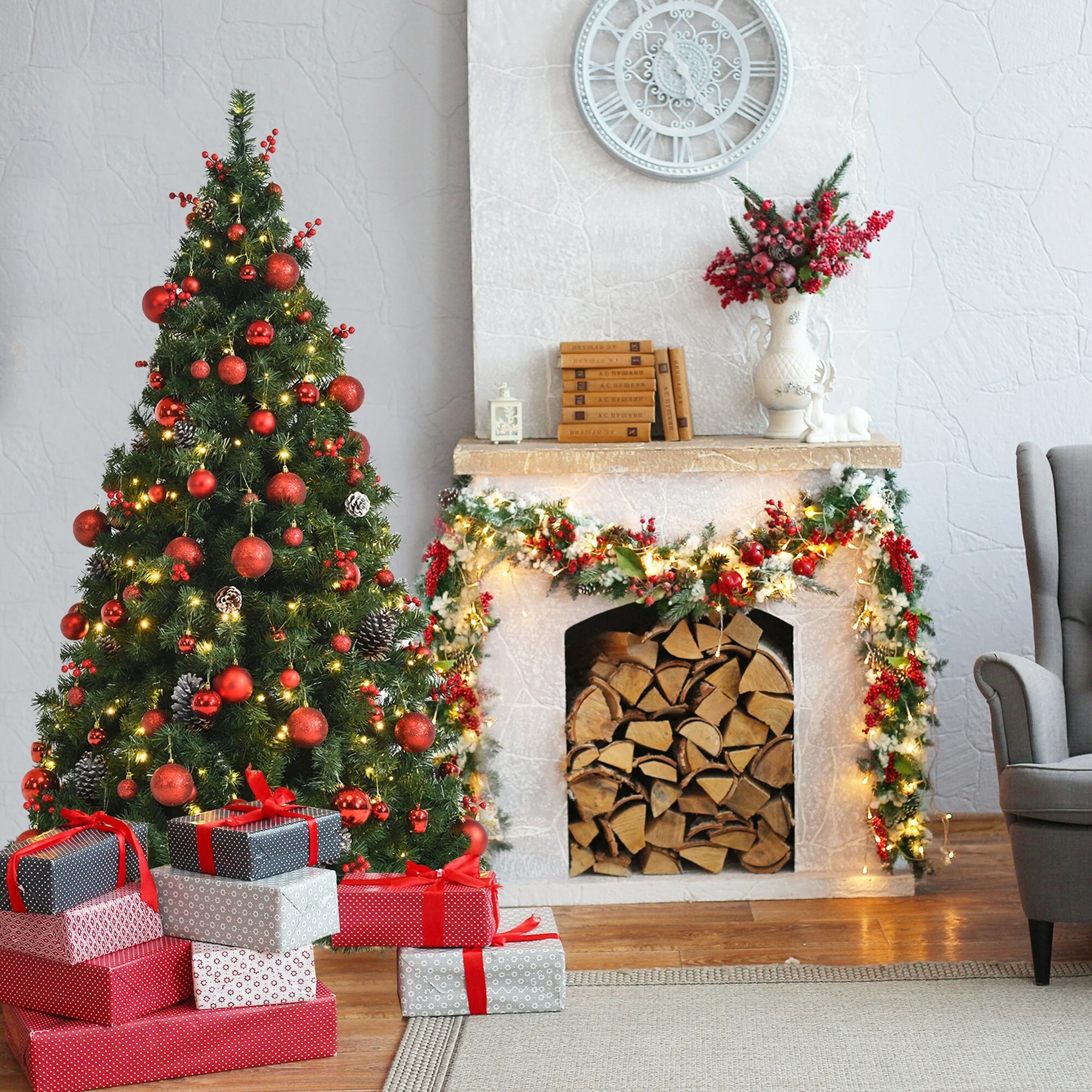 Gymax 5/6/7 FT Pre-lit Artificial Christmas Tree Hinged Xmas Tree - See Details