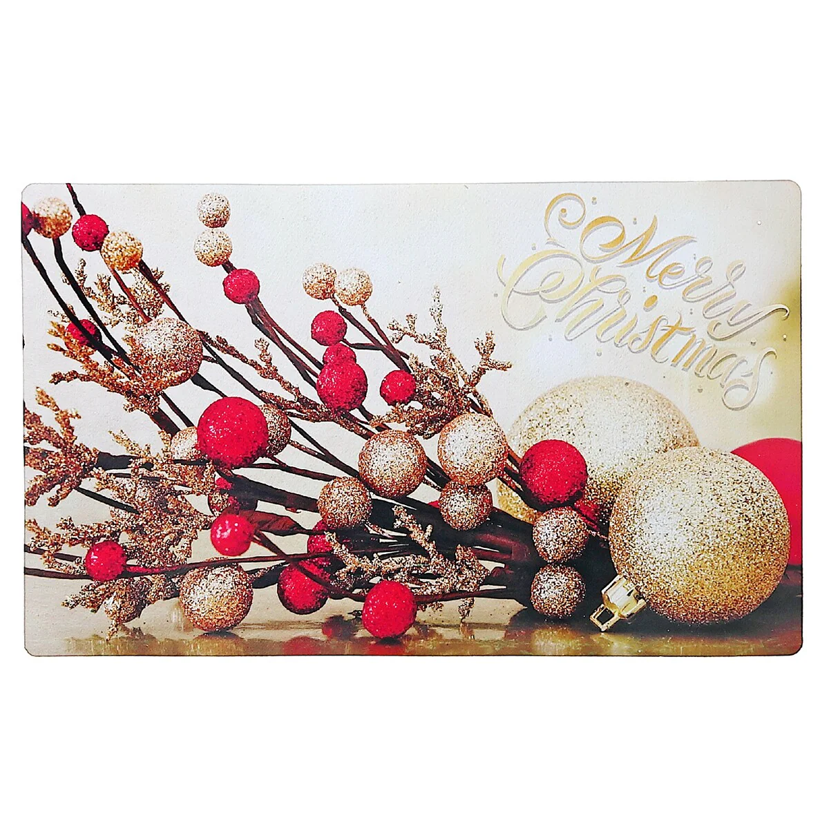Christmas Printed Rubber Mat Red Gold Ornaments
