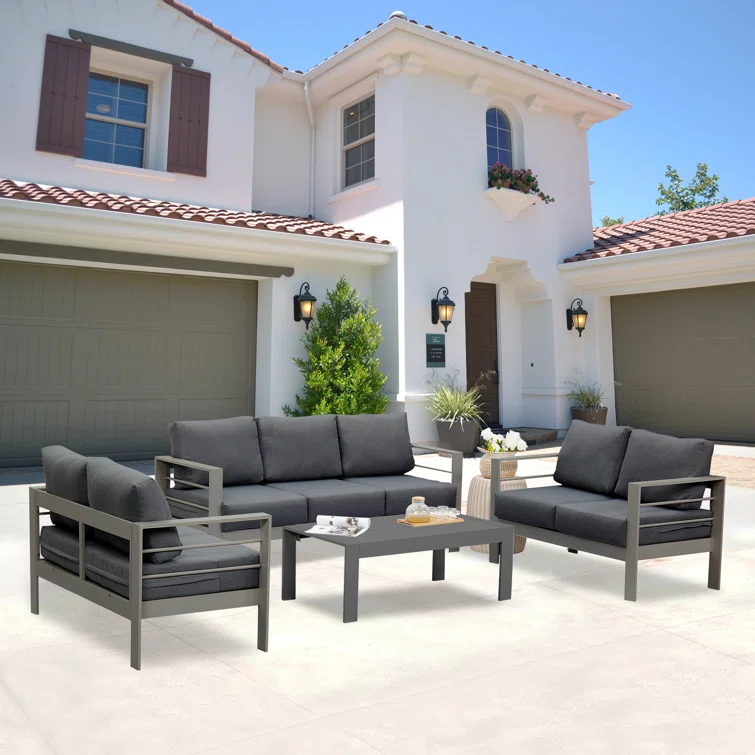 4-Piece Aluminum Patio Conversation Set With Cushions