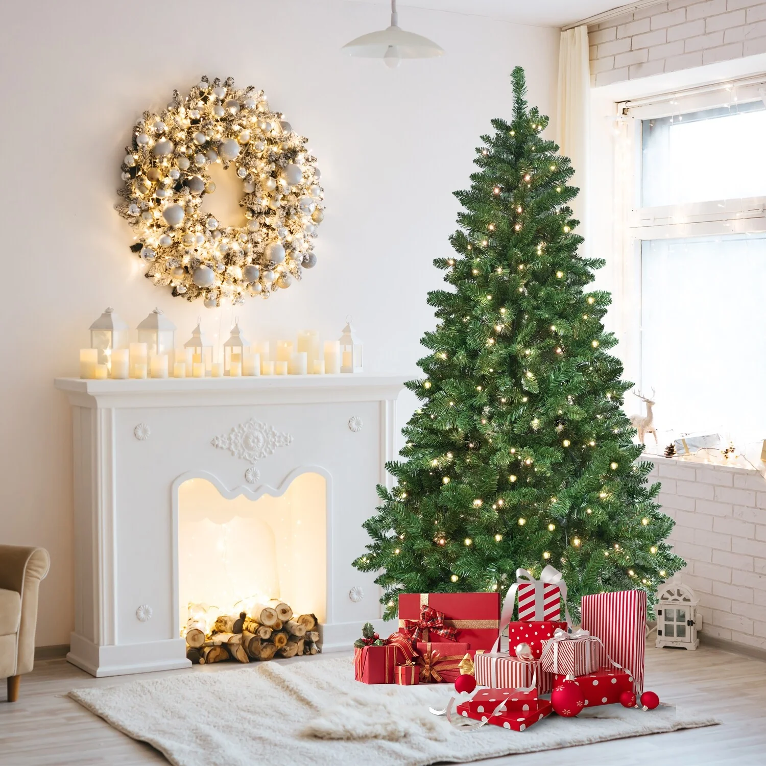 6ft Green Christmas Tree with 300 WiFi-Controlled RGB LED Lights, 751 PVC Tips,38 Light Functions,Music Sync,Hinged Structure