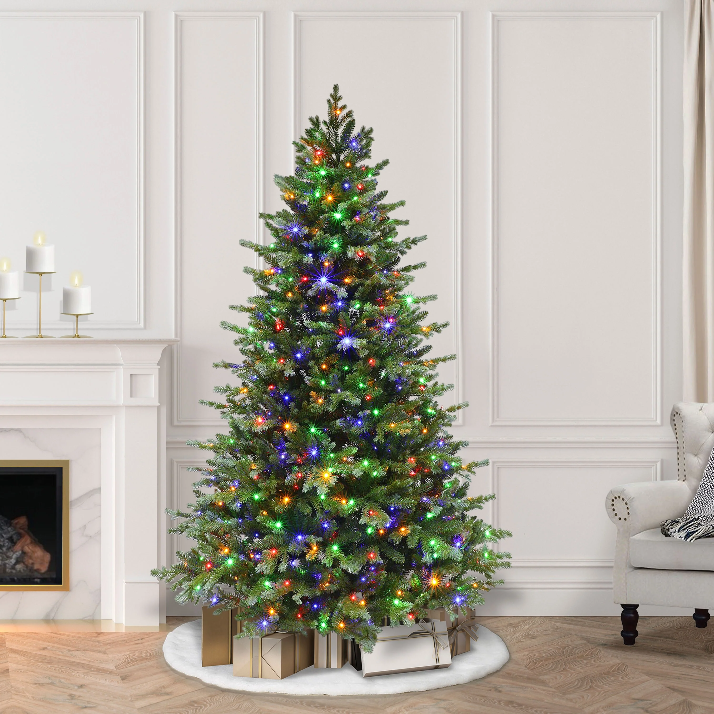 Puleo International 6.5' Pre-Lit Linden Fir Artificial Tree with 350 Dual-Color LED Lights