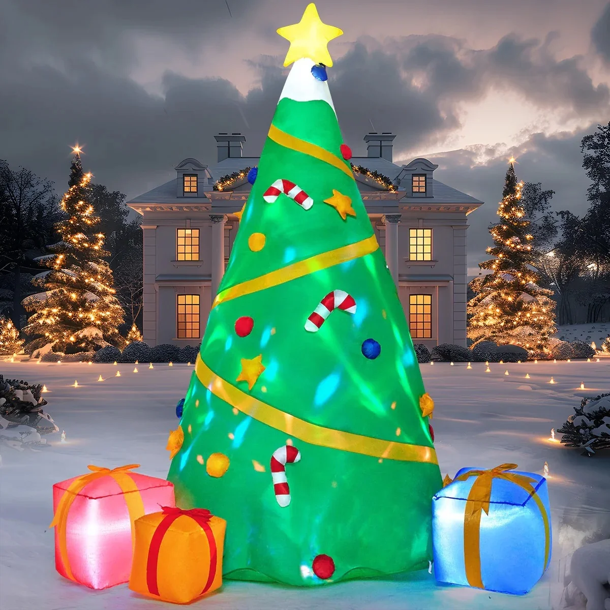 Joyfy 8ft Lighted Giant Christmas Tree Inflatable with Built-in Projection