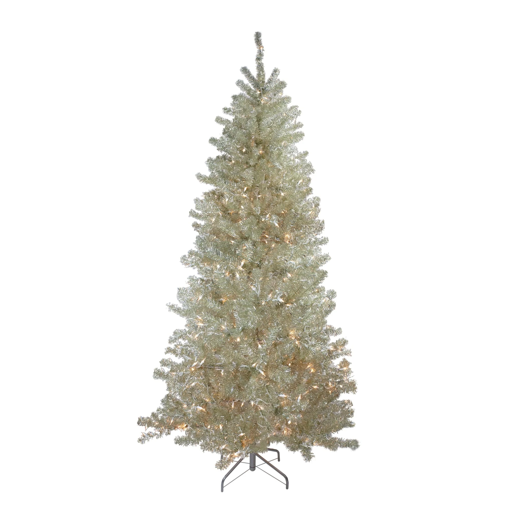 Sheer Champagne Artificial Tinsel Christmas Tree - 7 ft Clear Light - 7 Foot