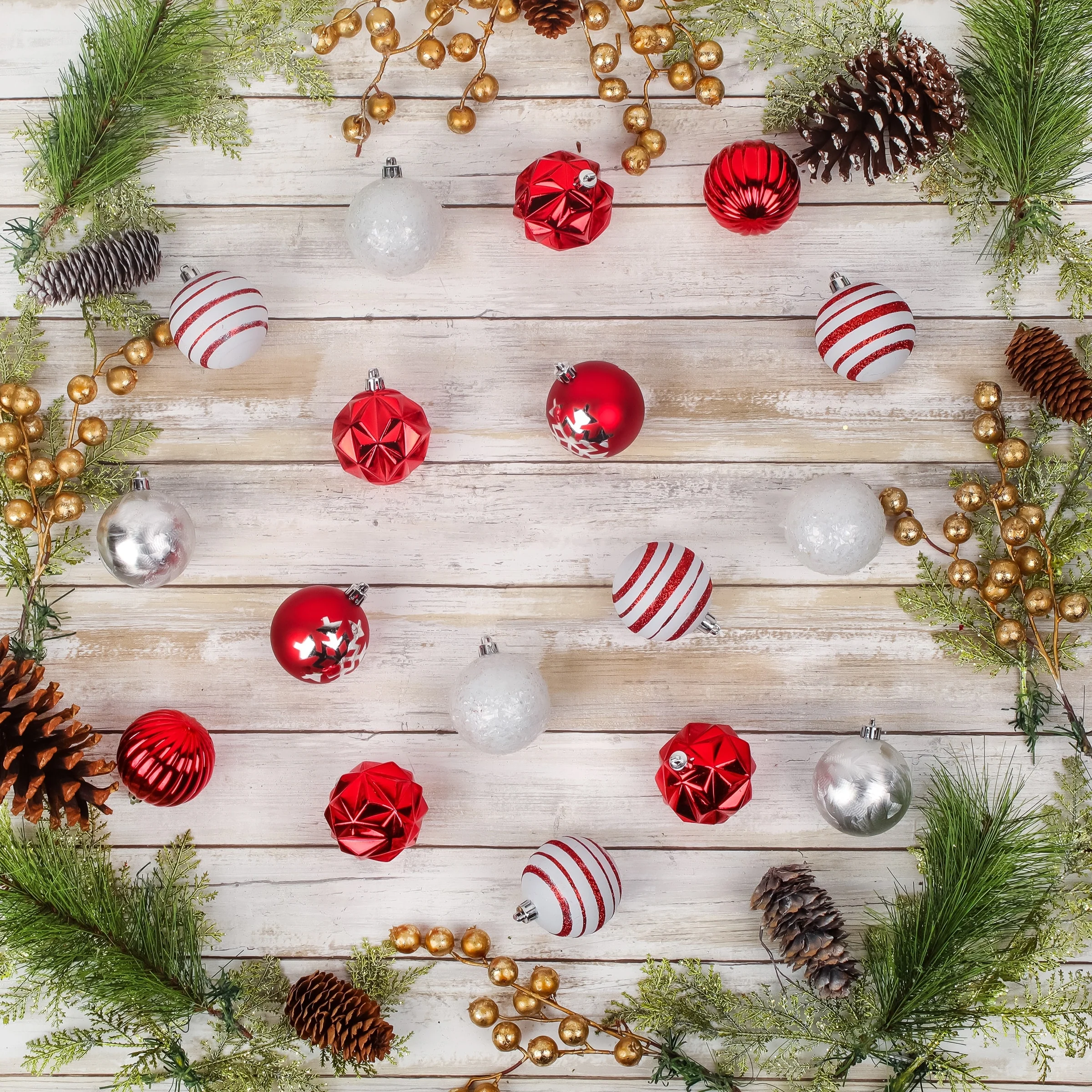 National Tree Company 2 in. Christmas Ball Ornaments, Red, White and Silver, Set of 96 - 2 in