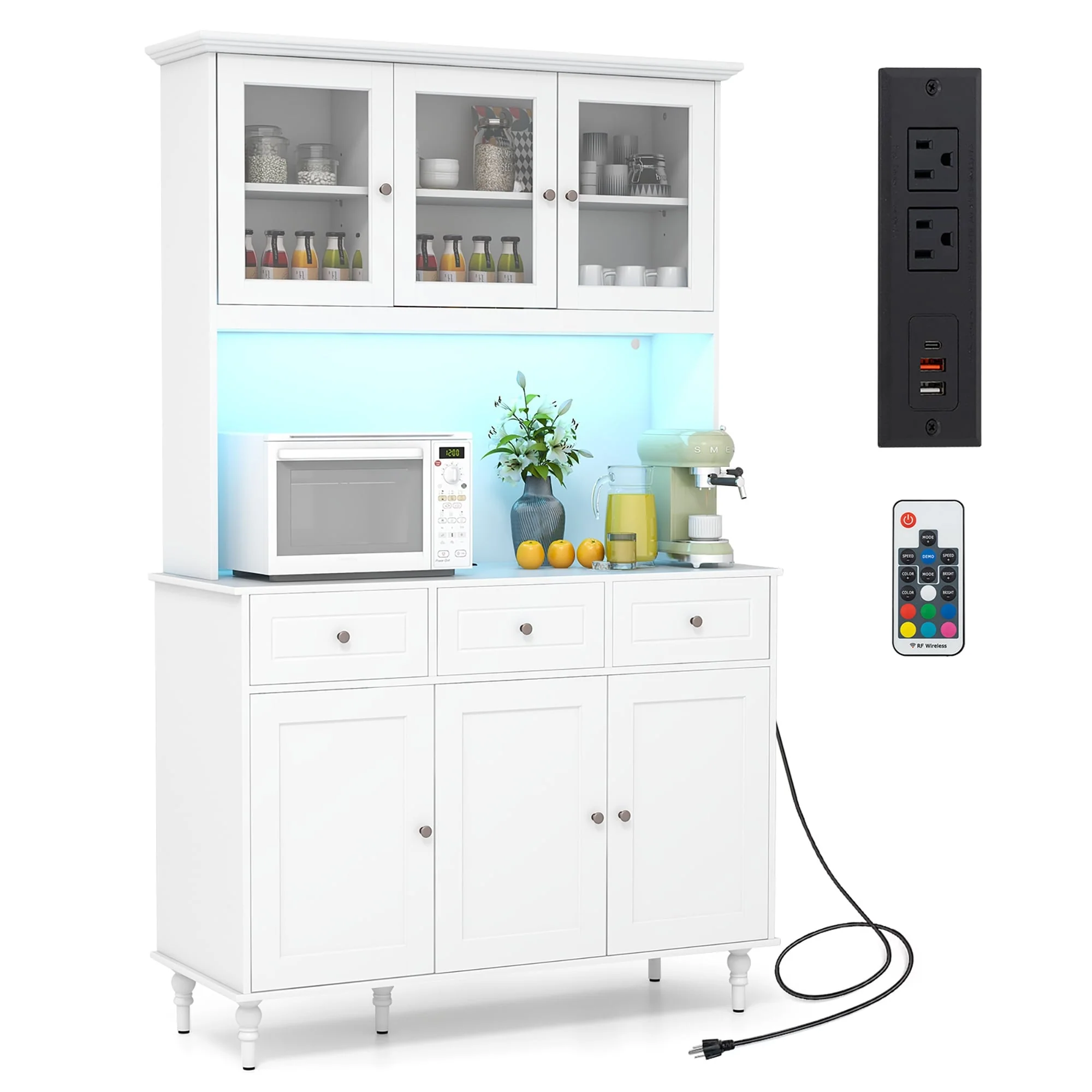 Gymax 77'' Tall Kitchen Pantry Storage Cabinet with LED Lights and