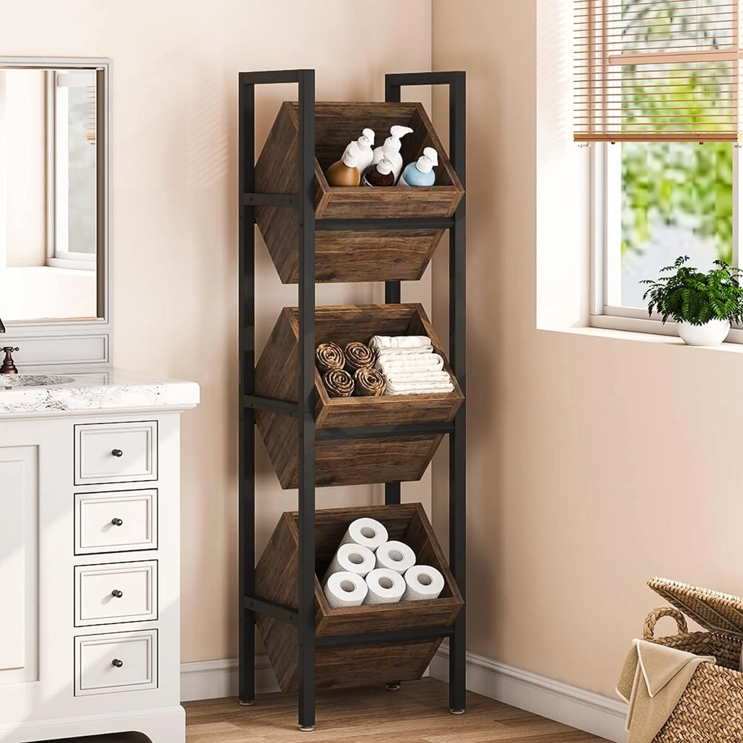 3 Tier Basket Storage Stand for Kitchen Bathroom Living Room