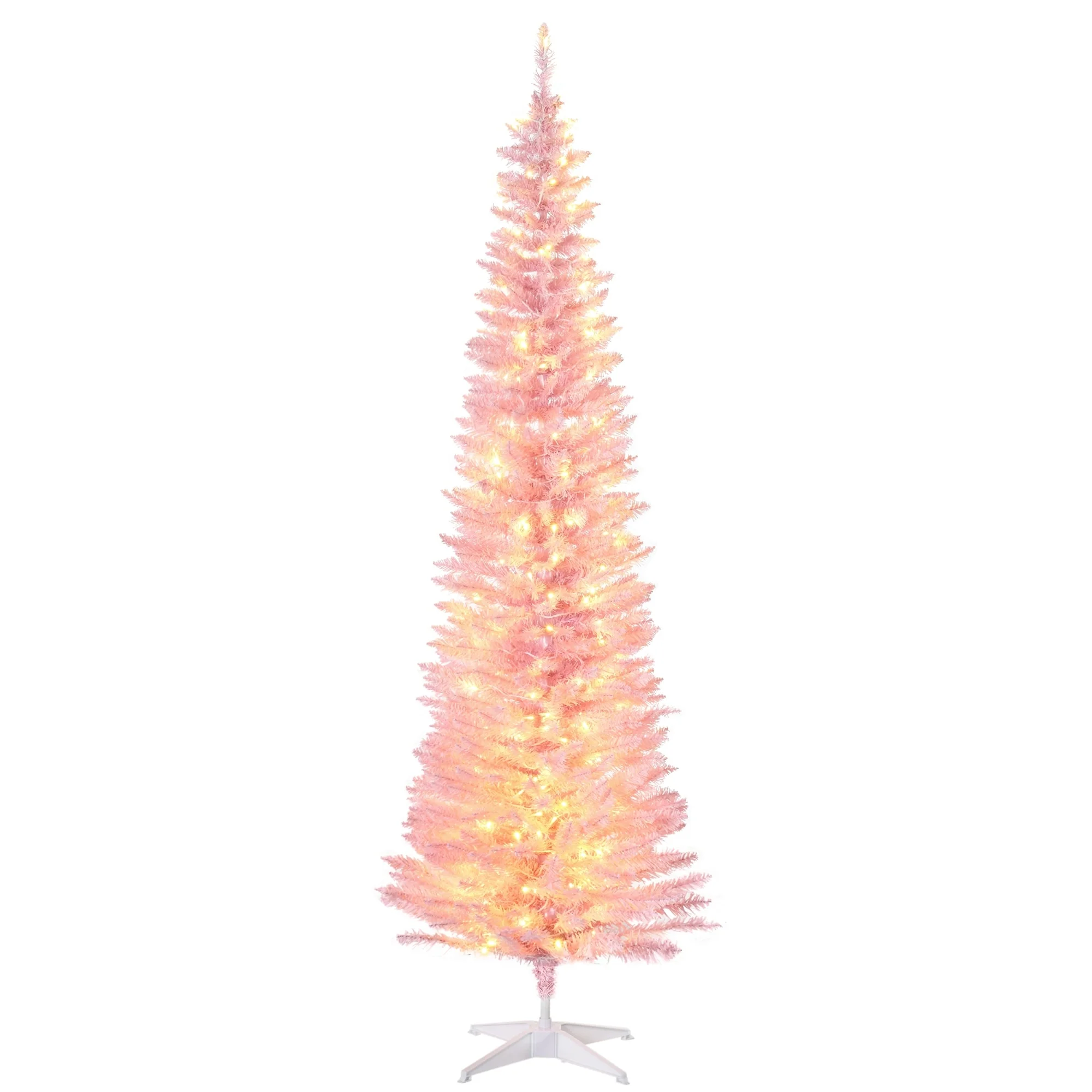 7ft Slim Noble Fir Pre-Lit Christmas Tree with 499 Tips and 200 LED Lights in Warm White, Pink, for Small Spaces