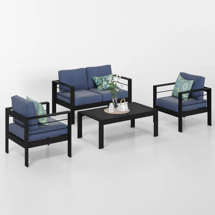 Brandtley Aluminum 4-Person Sofa Seating Group with Cushions