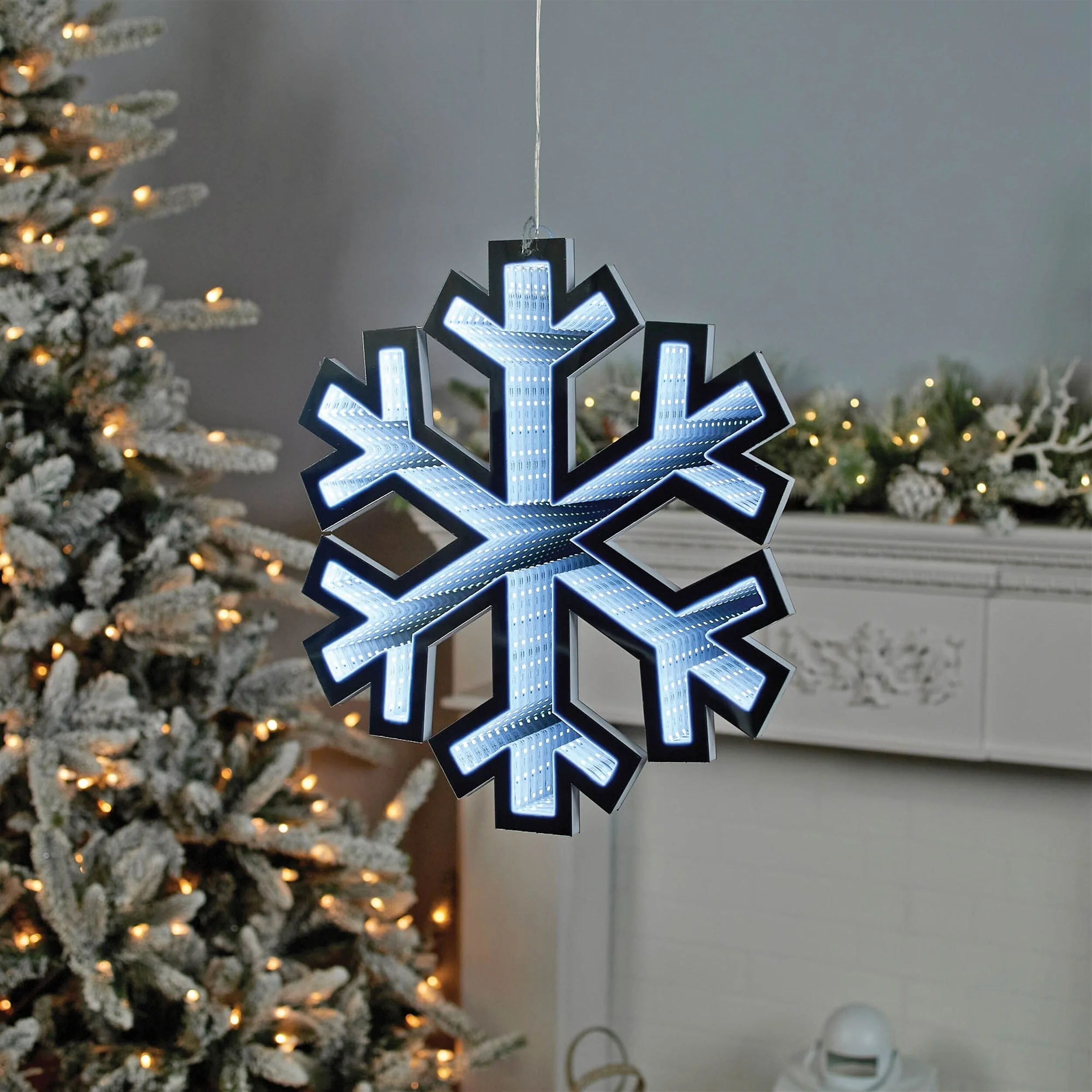 White Acrylic Plastic Snowflake with Infinity Light Effect for Holiday Decor - 14.25” x 0.5” x 15.75” (L x W x H)